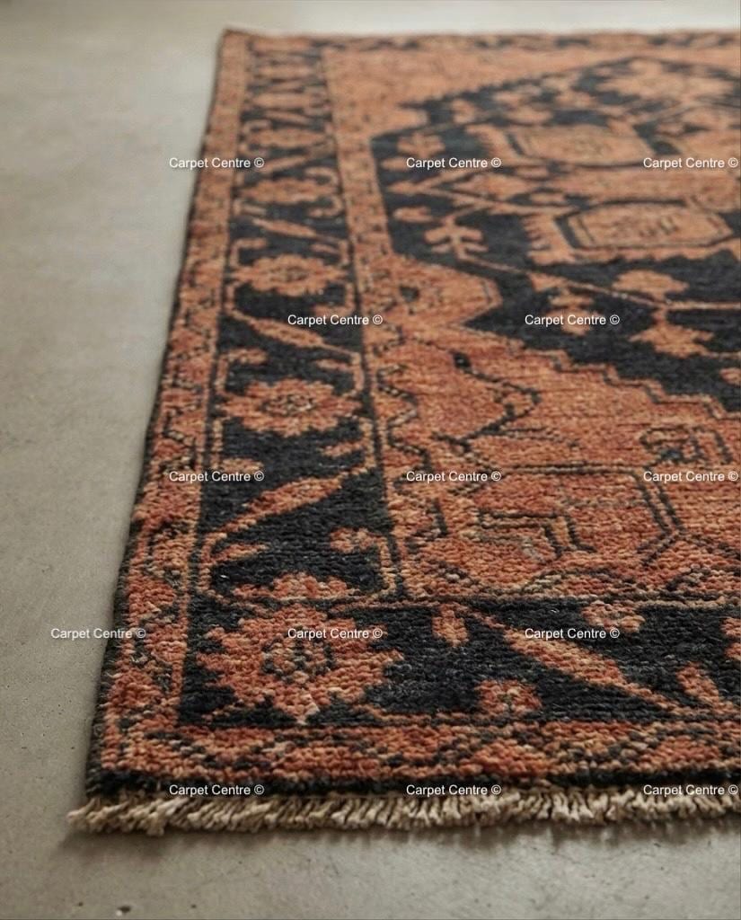 Handmade Oushak Wool Rug, Black and Rust Geometric Medallion