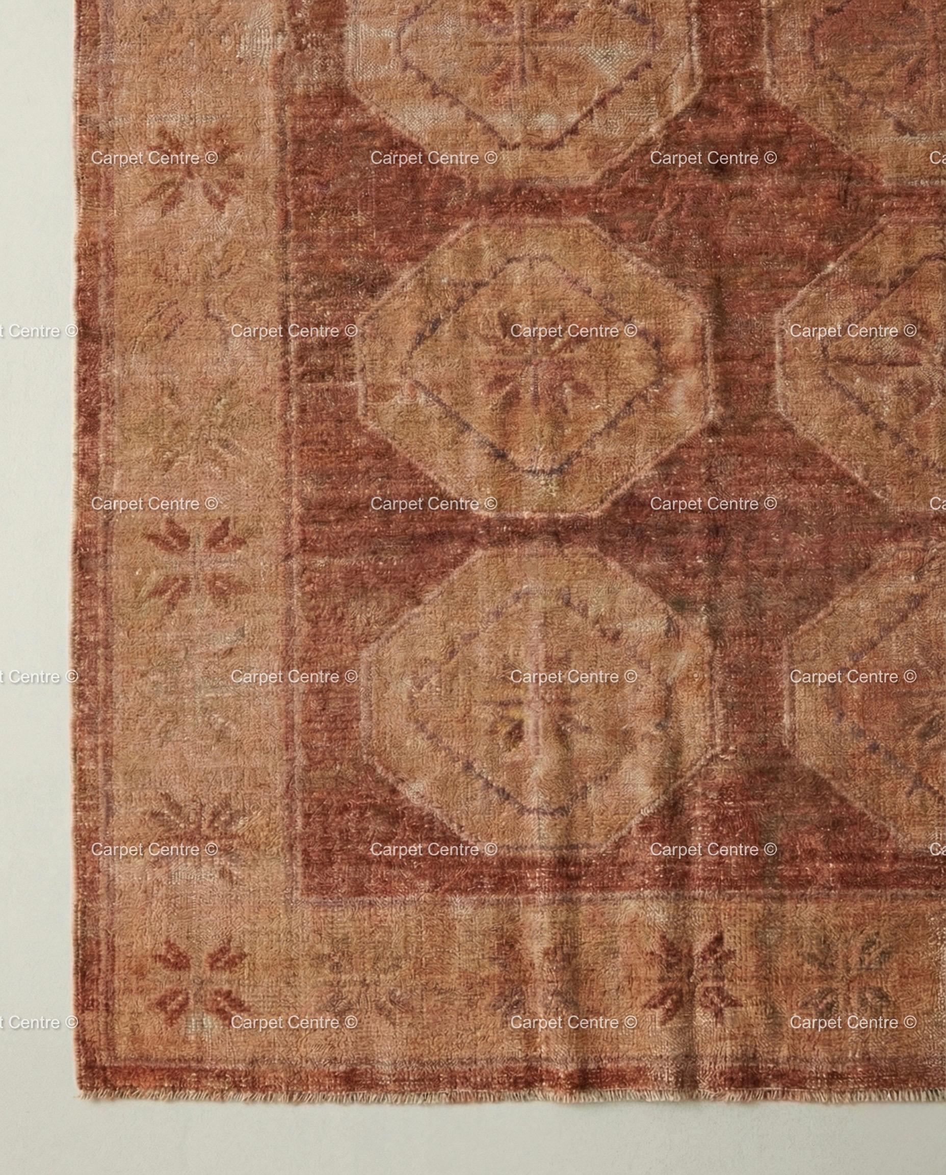 Hand-Knotted Oushak Rug | Terracotta Geometric Medallion, Southwestern Decor