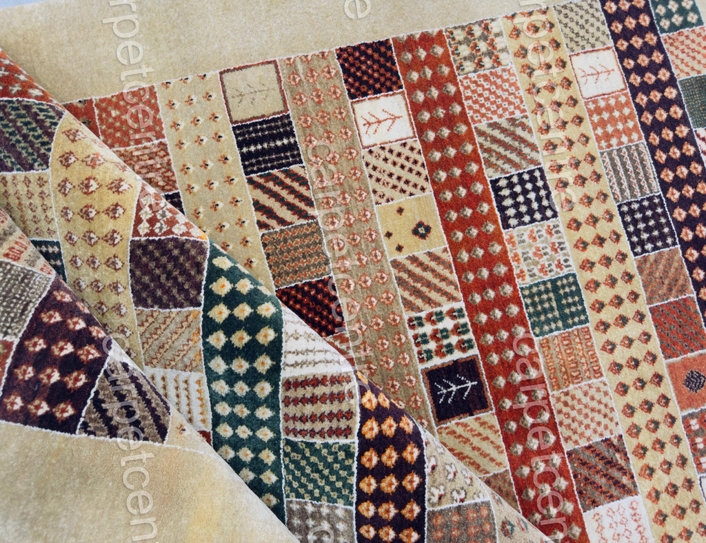 Hand-Knotted Wool Area Rug | Patchwork Tribal Geometric Design (8x6)