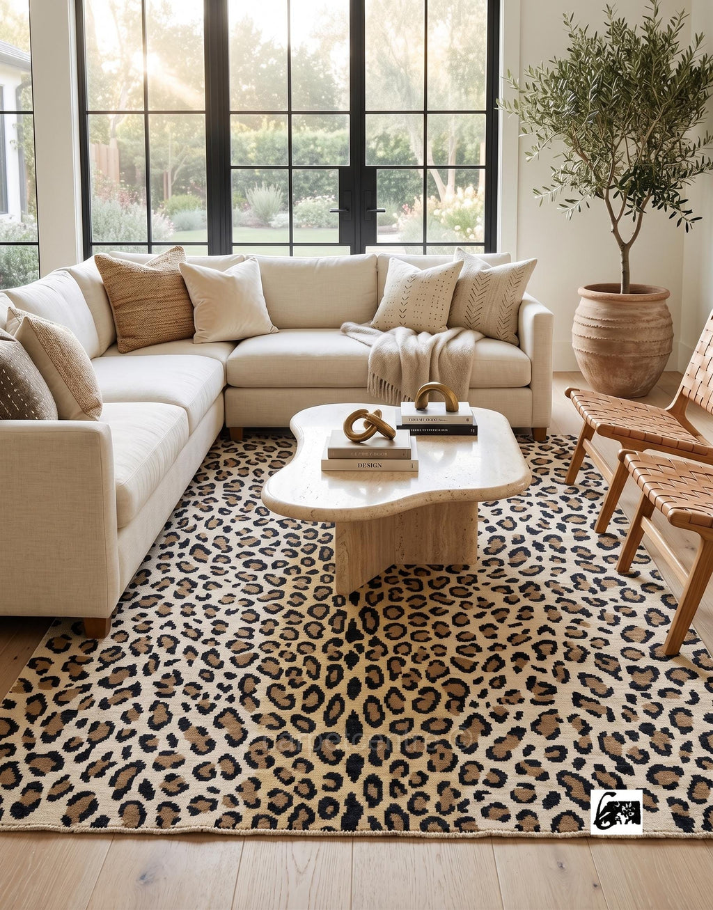 Hand Knotted Wool Leopard Print Oushak Rug, Turkish Knot Animal Area Rug
