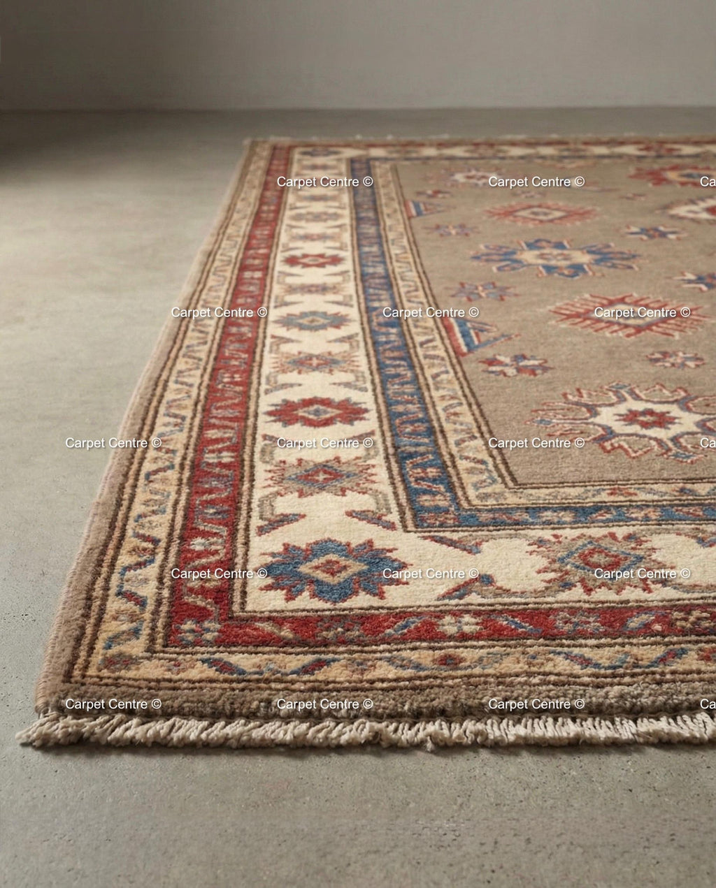 Taupe Oushak Rug, Hand Knotted Wool, Geometric Medallion