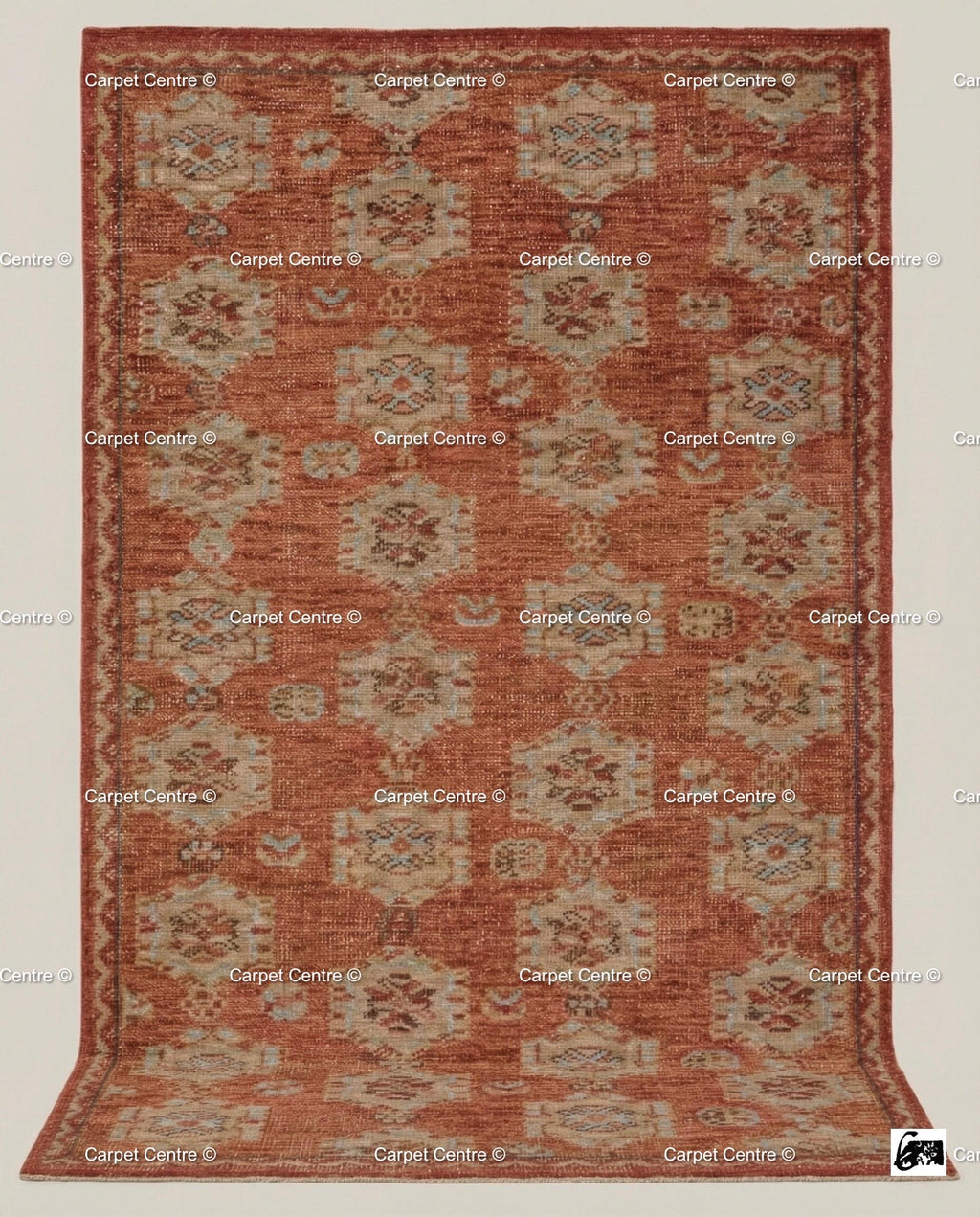 Hand-Knotted Oushak Rug – Terracotta Rust Wool Pile, Geometric Turkish Style 8x10 9x12 10x14 Area Rug Bedroom Living Room