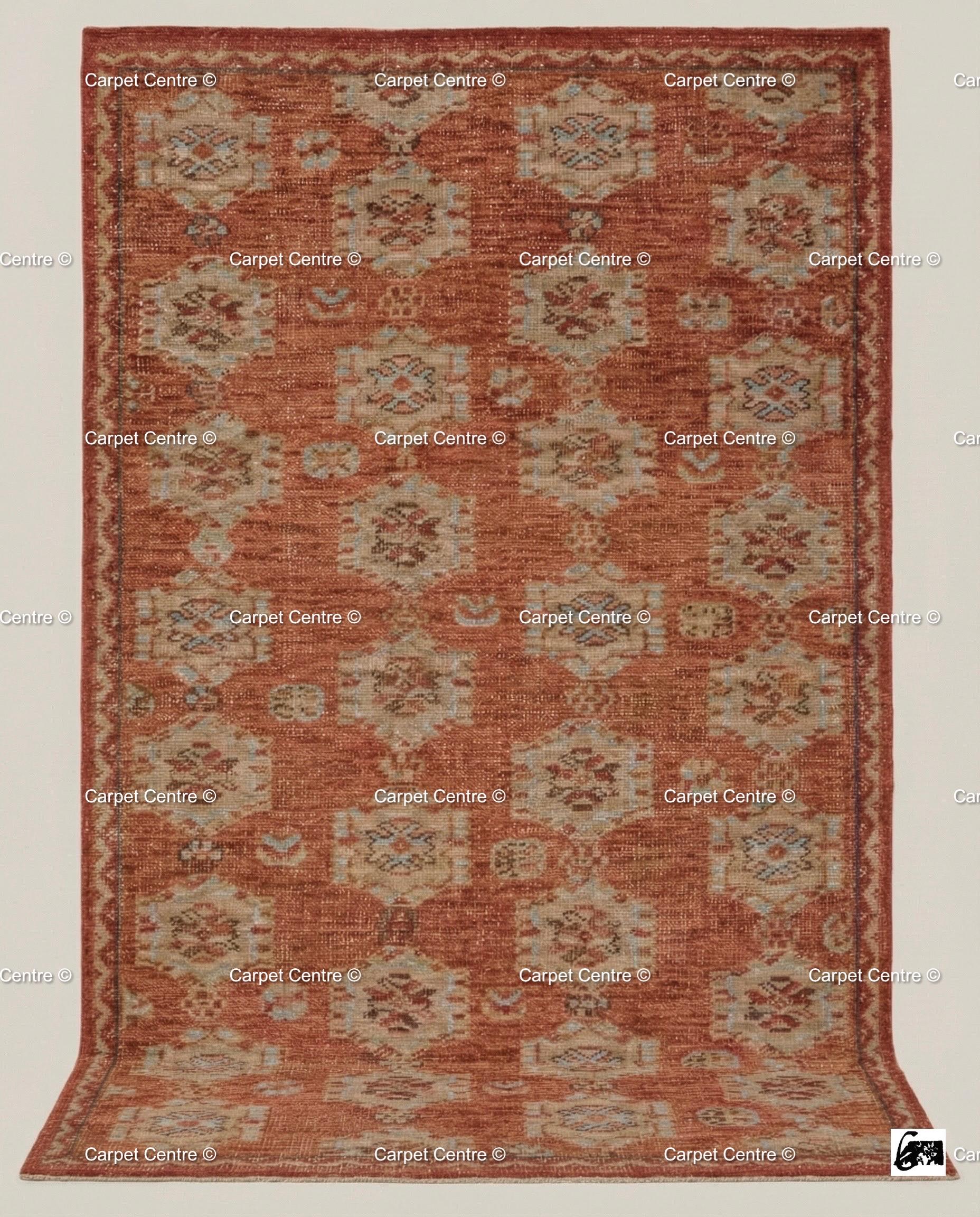 Hand-Knotted Oushak Rug – Terracotta Rust Wool Pile, Geometric Turkish Style 8x10 9x12 10x14 Area Rug Bedroom Living Room