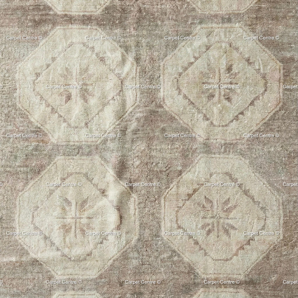 Neutral Geometric Oushak Rug | Hand-Knotted Wool Turkish Knot