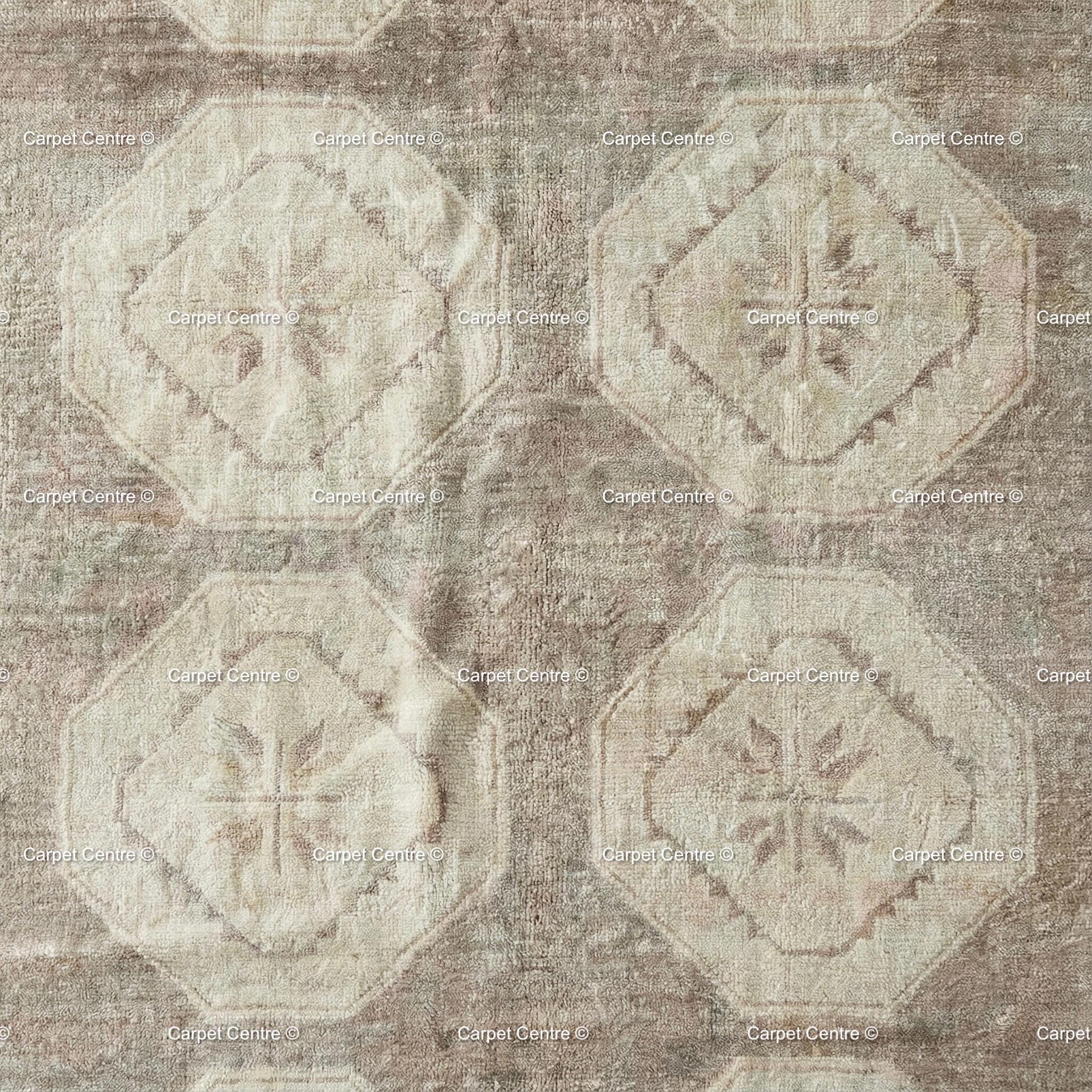 Neutral Geometric Oushak Rug | Hand-Knotted Wool Turkish Knot