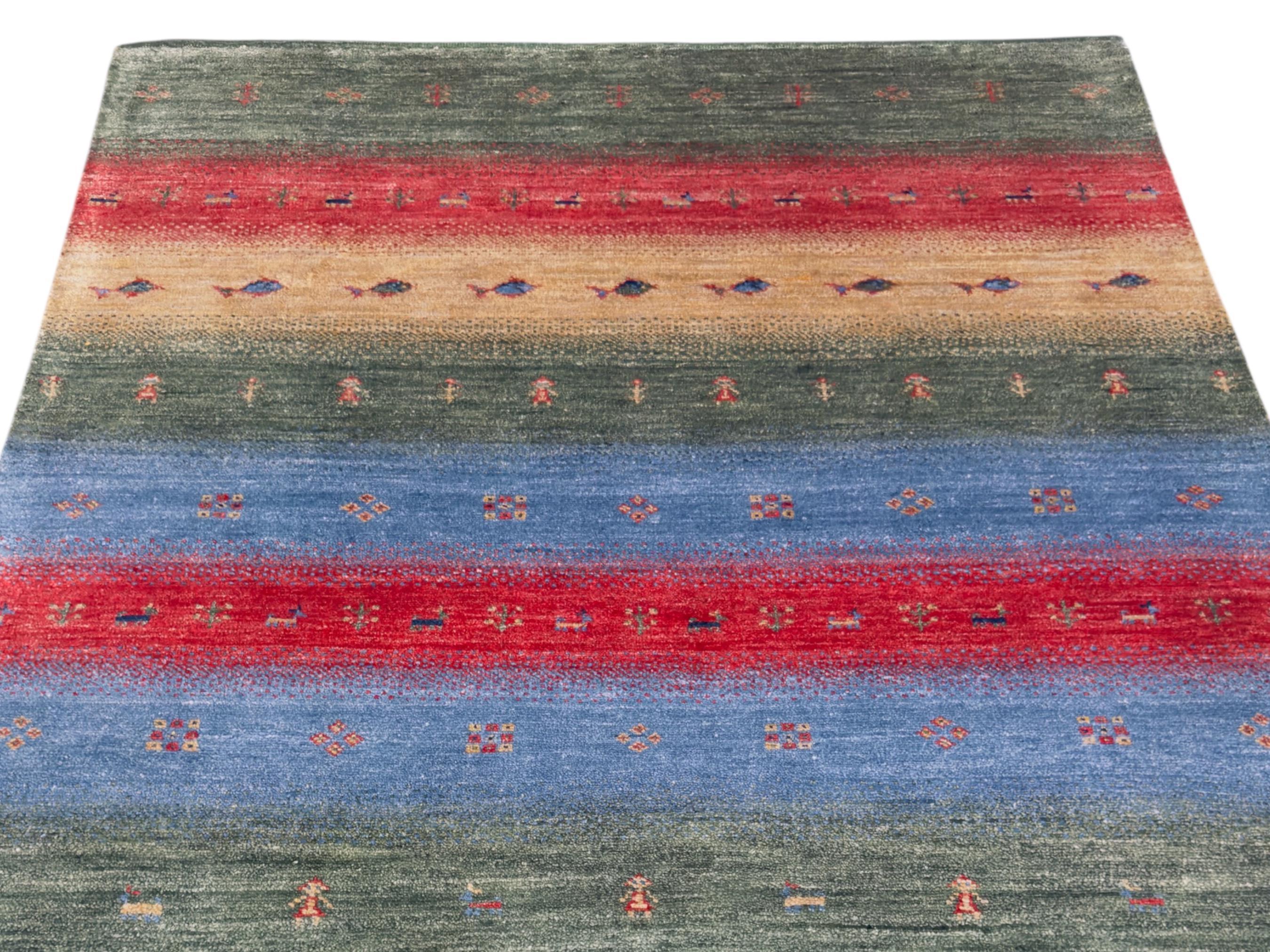 Handwoven Bamboo Silk Fish Rug: Multicolor Gabbeh Style Area Carpet