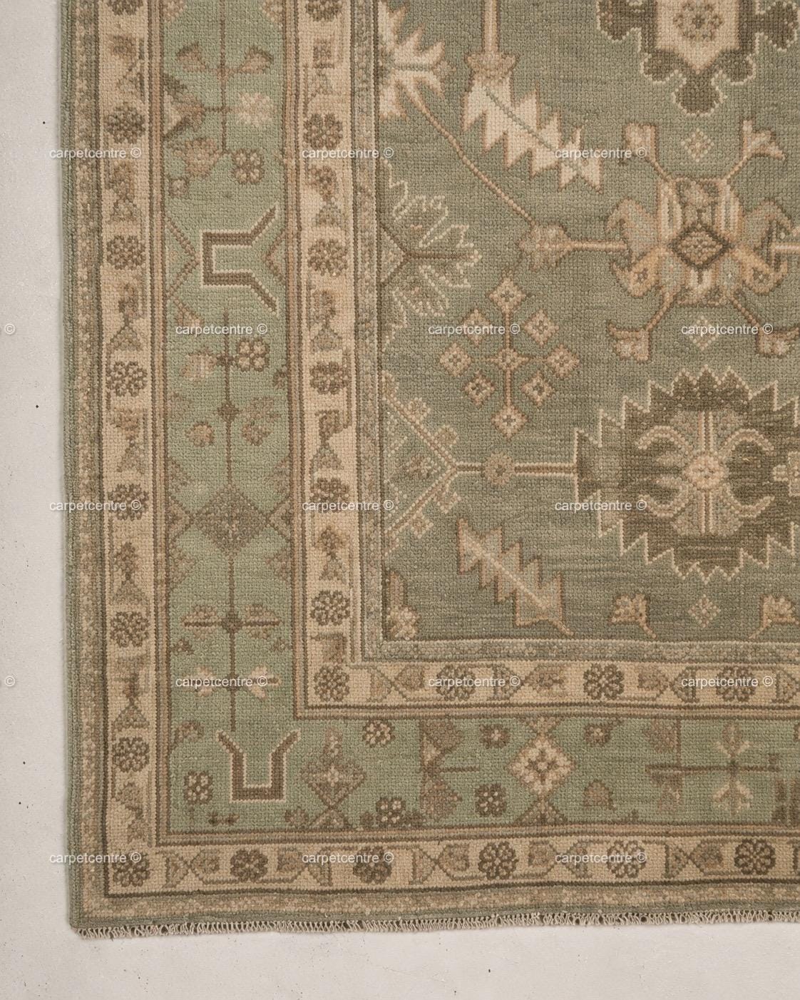 Sage Green Oushak Rug: Hand Knotted New Zealand Wool Carpet, Turkish Design