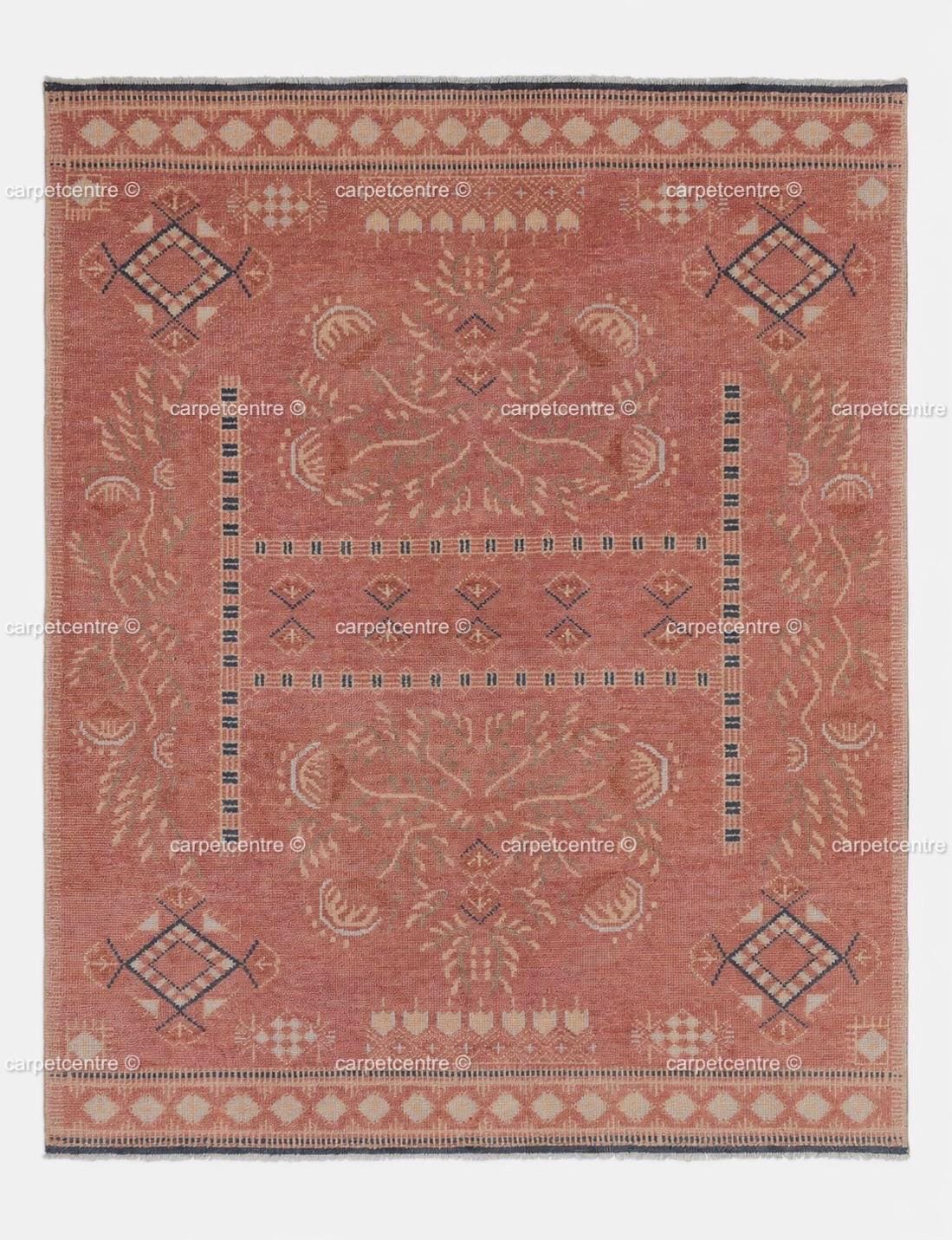 Hand Knotted Oushak Wool Rug , Distressed Pink Turkish Anatolian 8x10 9x12 Area Rug