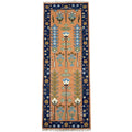 Hand-Knotted Terracotta Oushak Hallway Runner Rug, Handspun Wool Tree of Life, Navy Border