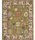 Olive Green Oushak Rug, Hand-Knotted Wool, Eclectic Boho Style