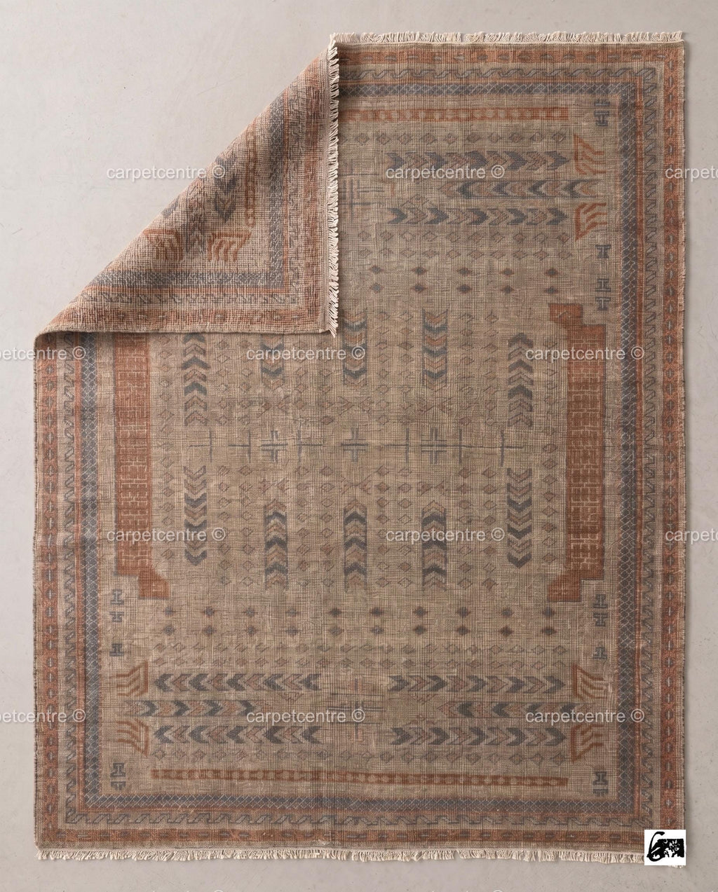 Hand Knotted Wool Oushak Rug | Geometric Tribal Boho Living Room Decor