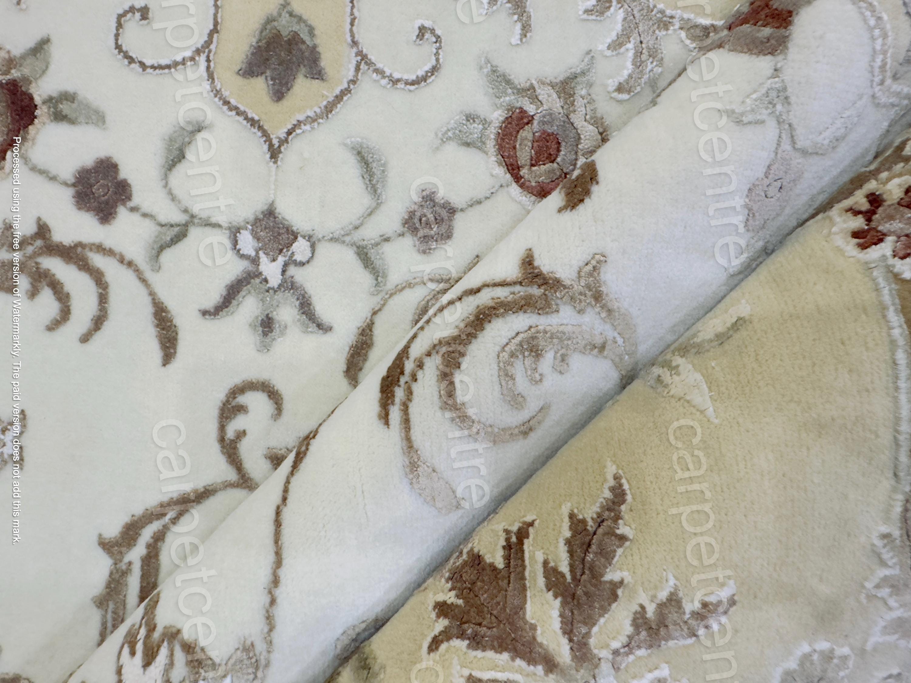 Hand Knotted Beige Persian Wool Rug | Art Silk Floral, 7'11" x 5'8"