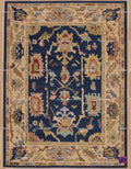 Navy Blue Oushak Wool Rug | Hand-Knotted Medallion Carpet