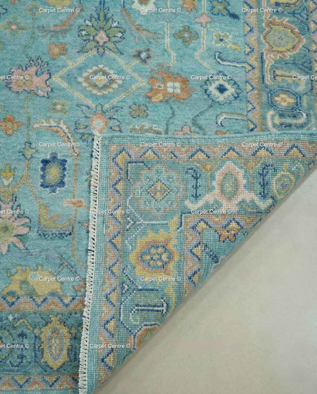 Turquoise Oushak Rug, Hand-Knotted Wool, Southwestern Boho Decor