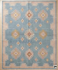 Hand-Knotted Wool Oushak Rug, Light Blue, Blush Pink Border