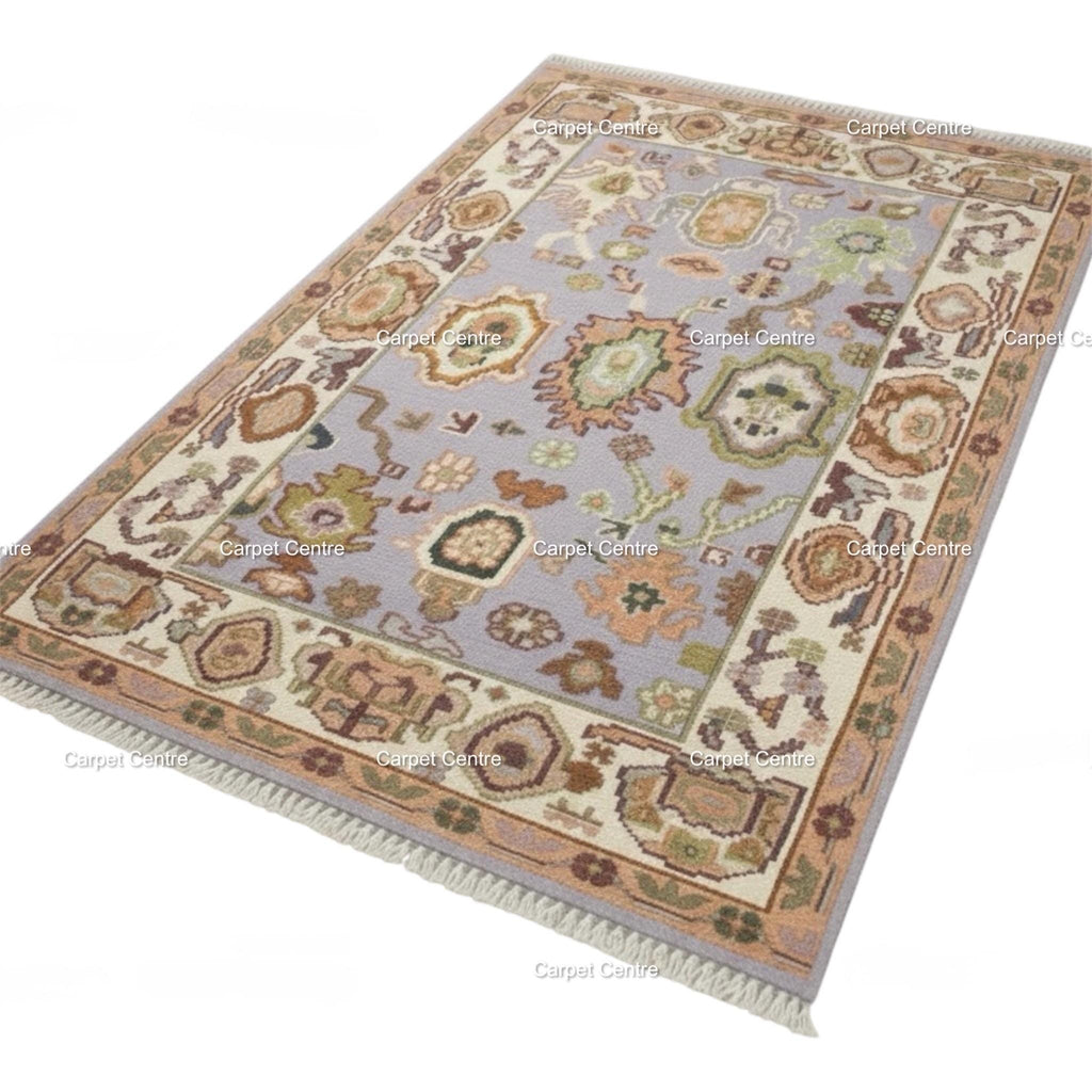 Lavender Oushak Rug, Hand-Knotted Wool Area Rug, Modern Boho Style