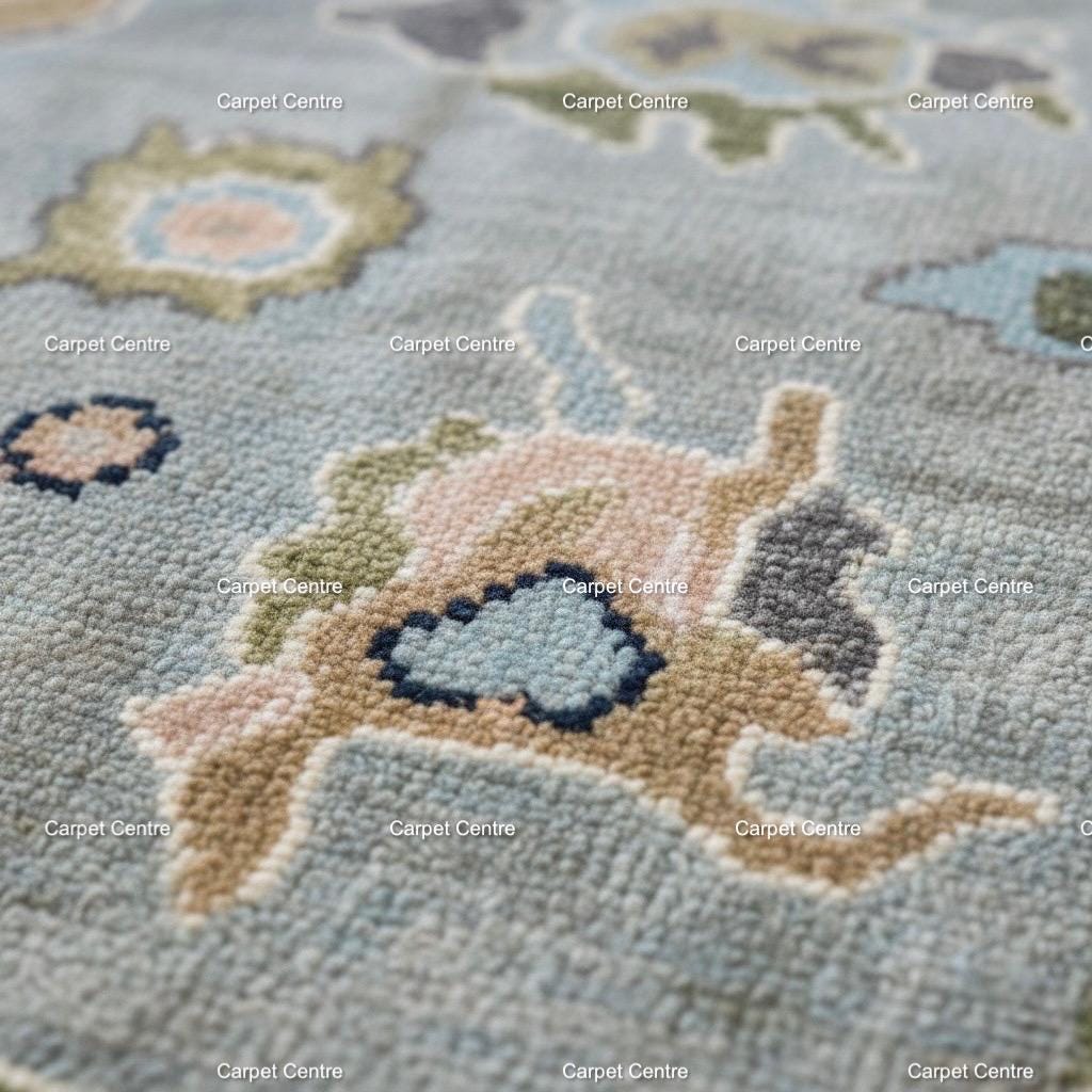 8x10 Hand-Knotted Wool Oushak Rug, Sage Green Border, Modern Traditional Floral