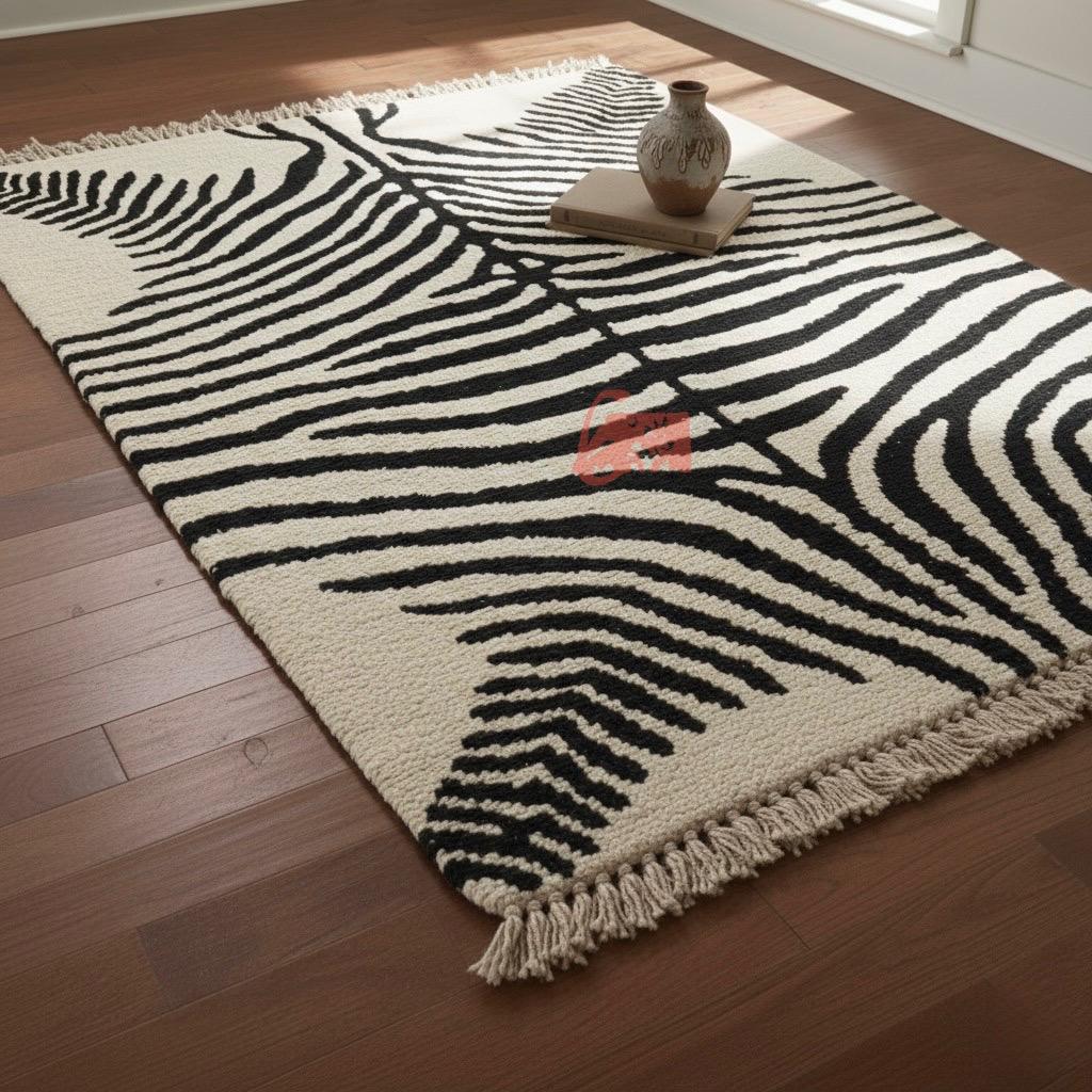 Hand-Knotted Wool Zebra Print Rug, Modern Statement Rug