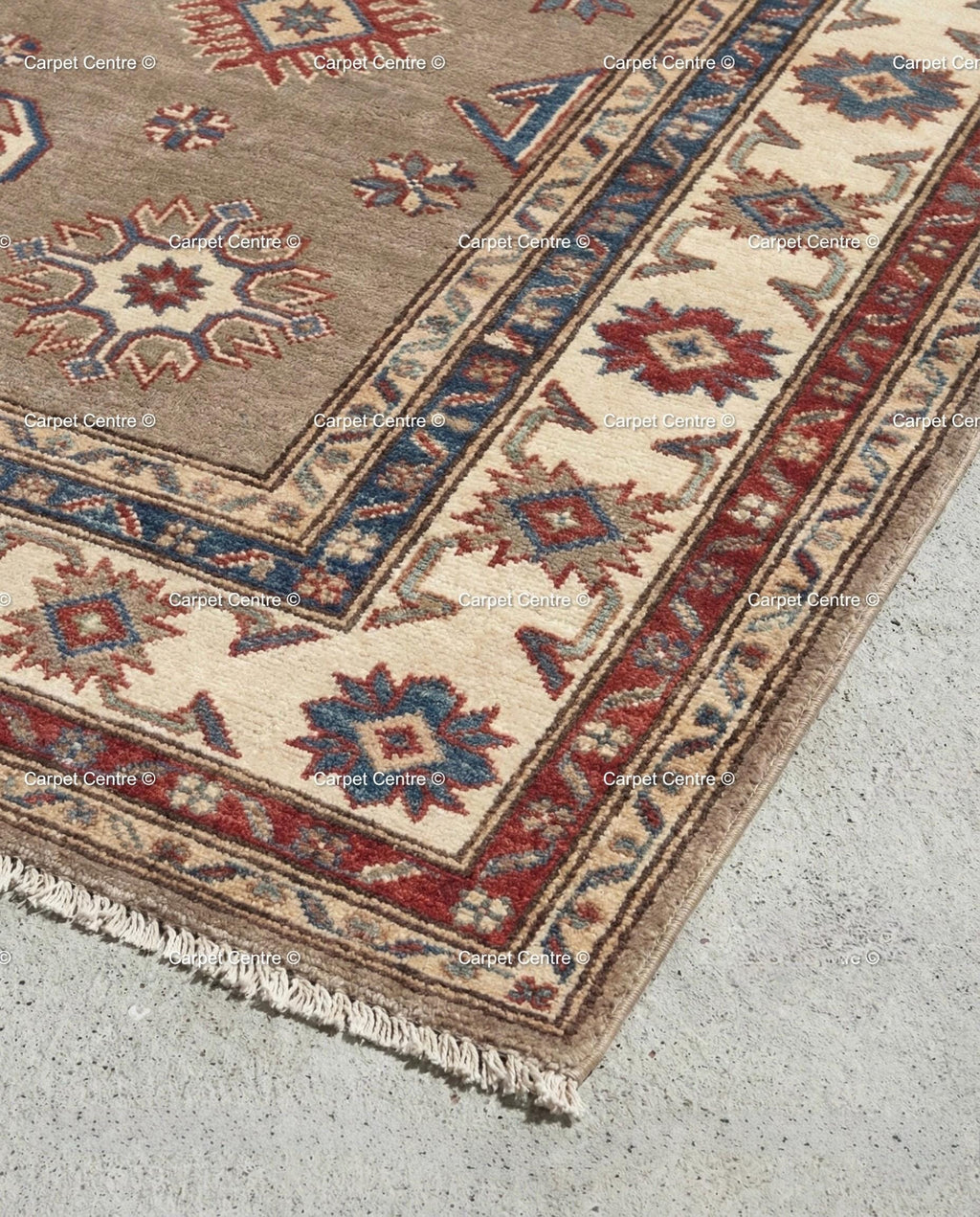 Taupe Oushak Rug, Hand Knotted Wool, Geometric Medallion
