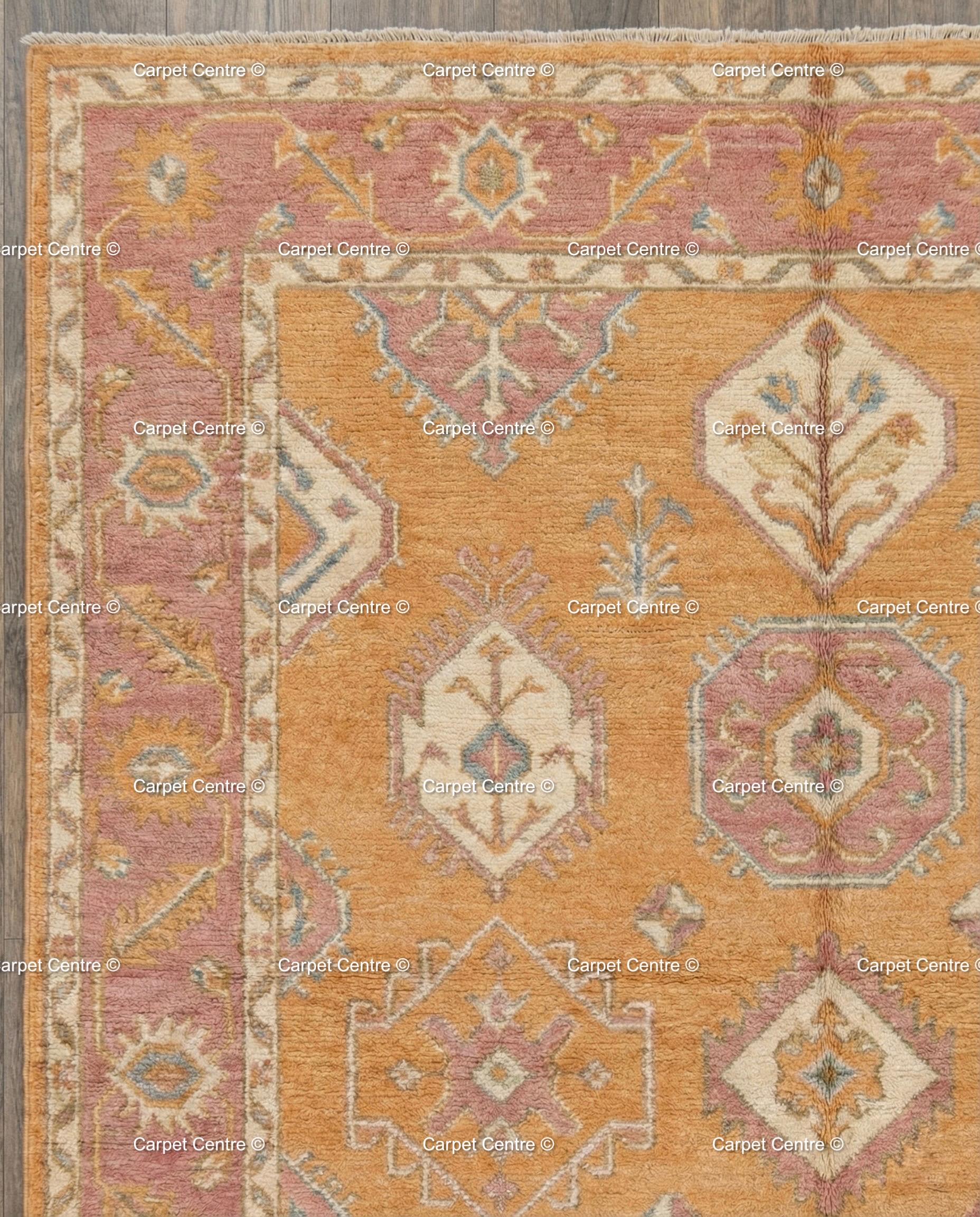 Golden Yellow Oushak Rug, Hand Knotted Wool 8x10, Sunset Boho Decor