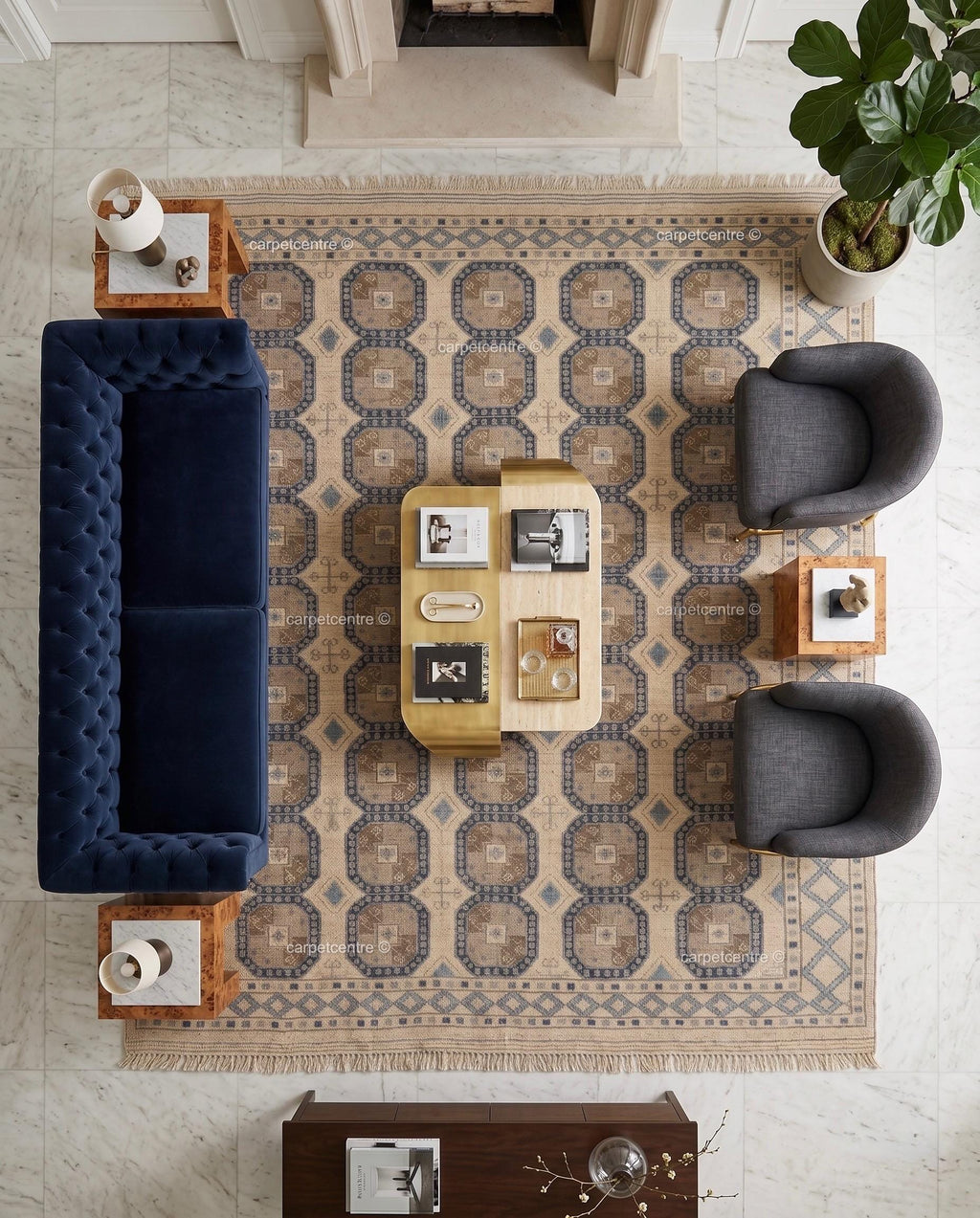 Muted Oushak Rug | Neutral Geometric Turkish Wool Area Rug | Boho Living Room 8x10