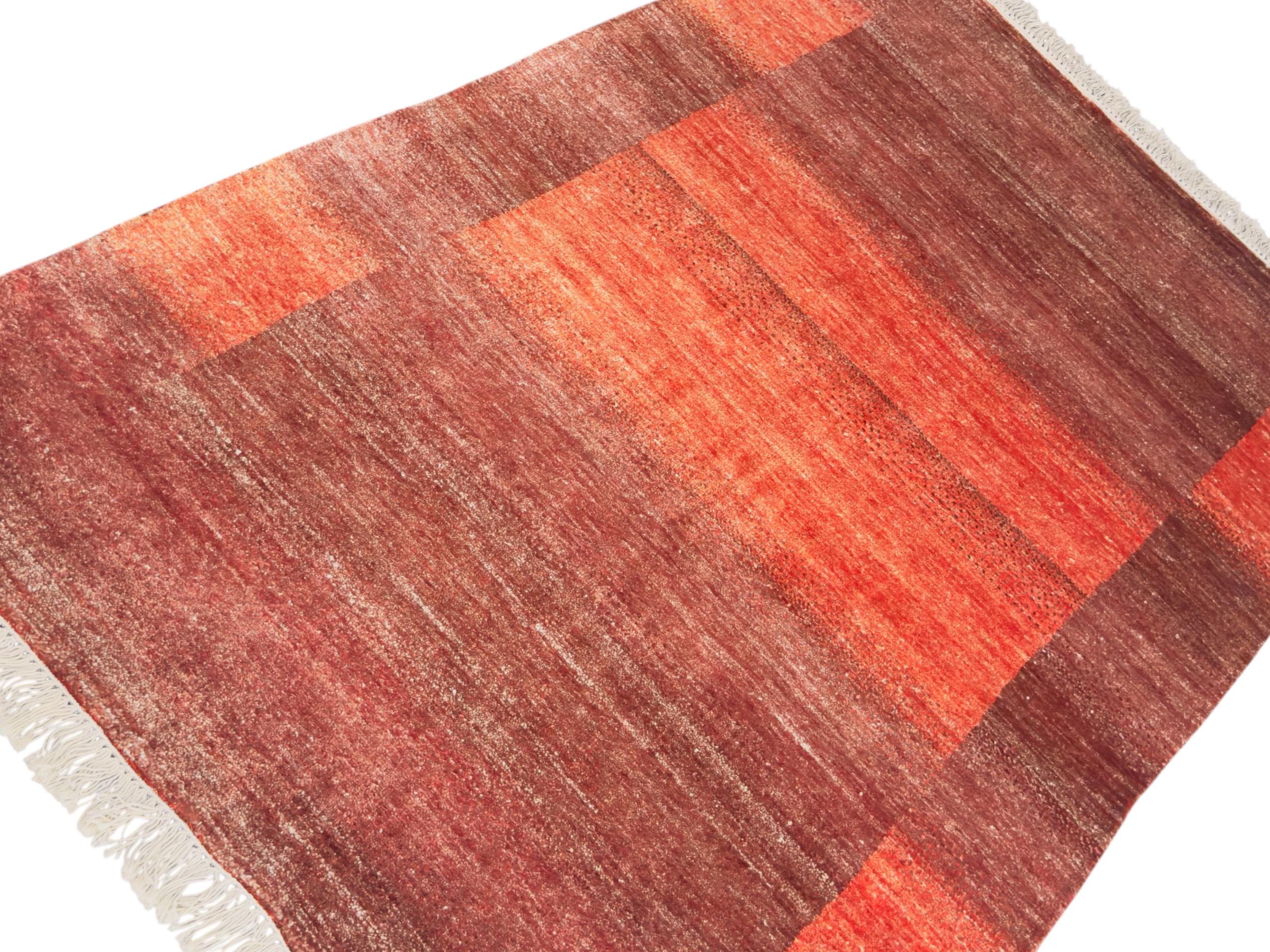 Red Maroon Hand Knotted Gabbeh Rug: Bamboo Silk & Cotton 5'11" x 3'11" | Quick Ship