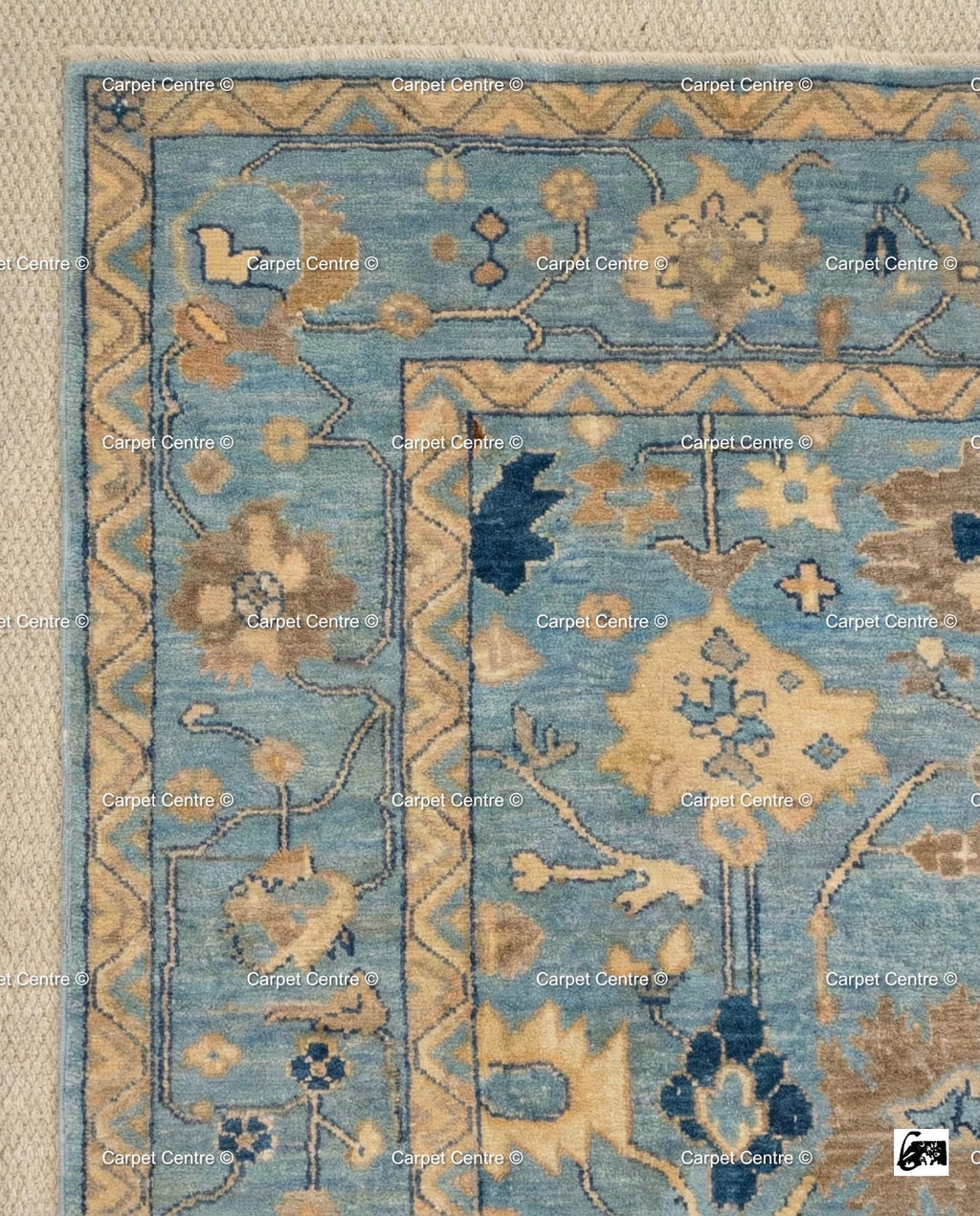 Hand Knotted Wool Oushak Rug, Soft Blue Coastal Decor
