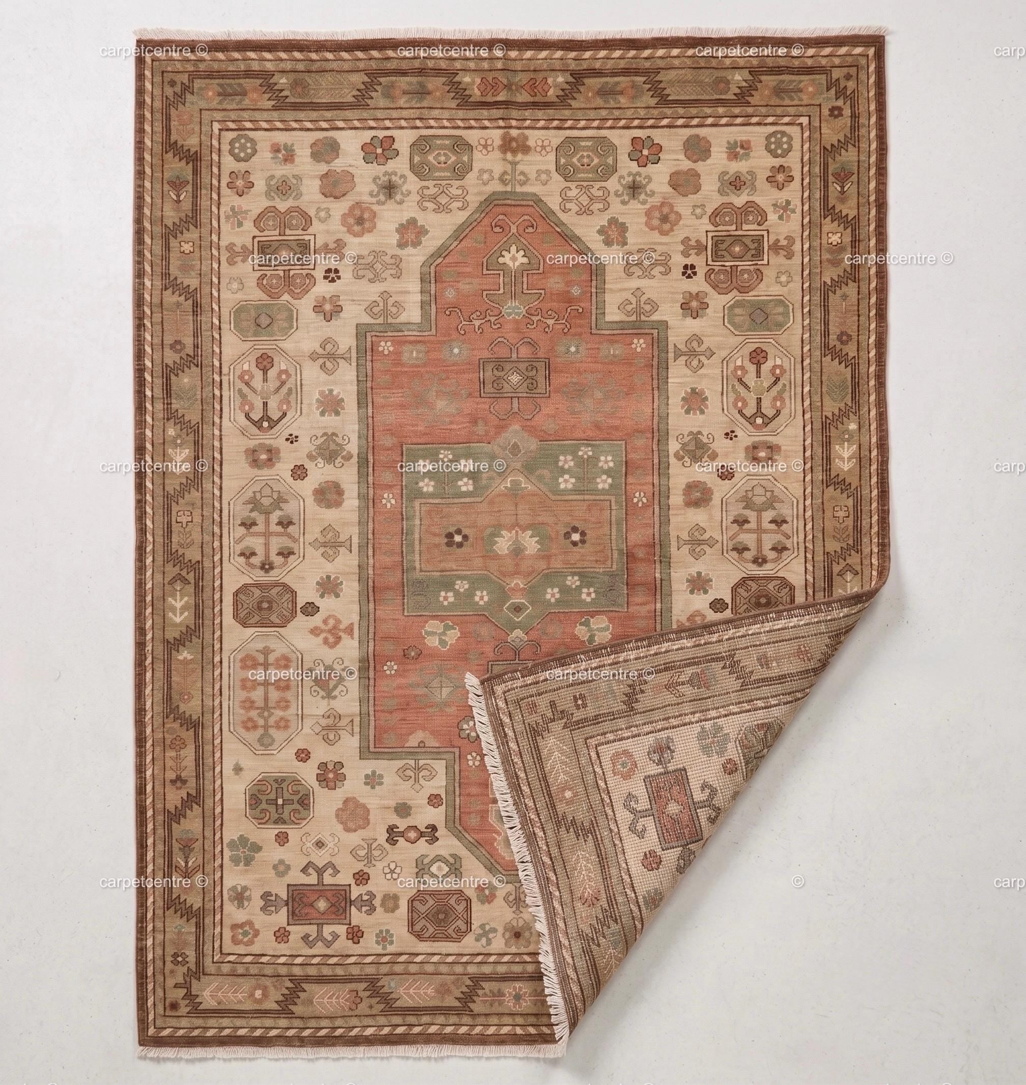 Hand Knotted Oushak Rug: Terracotta Medallion, New Zealand Wool, Custom Size Area Carpet