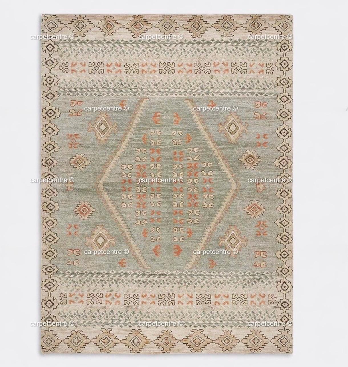 Sage Green Hand Knotted Wool Oushak Rug, Vintage Tribal Boho Decor 8x10