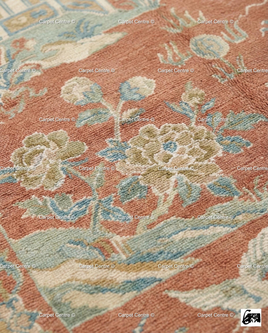 Terracotta Chinoiserie Wool Rug, Hand Knotted Oushak, Dragon Crane Motif
