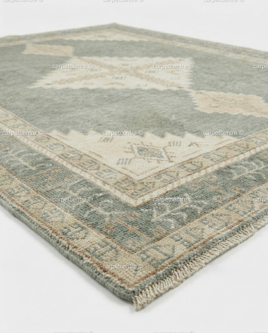 Hand Knotted Wool Rug, Muted Sage Green Pastel Turkish Style Area Rug