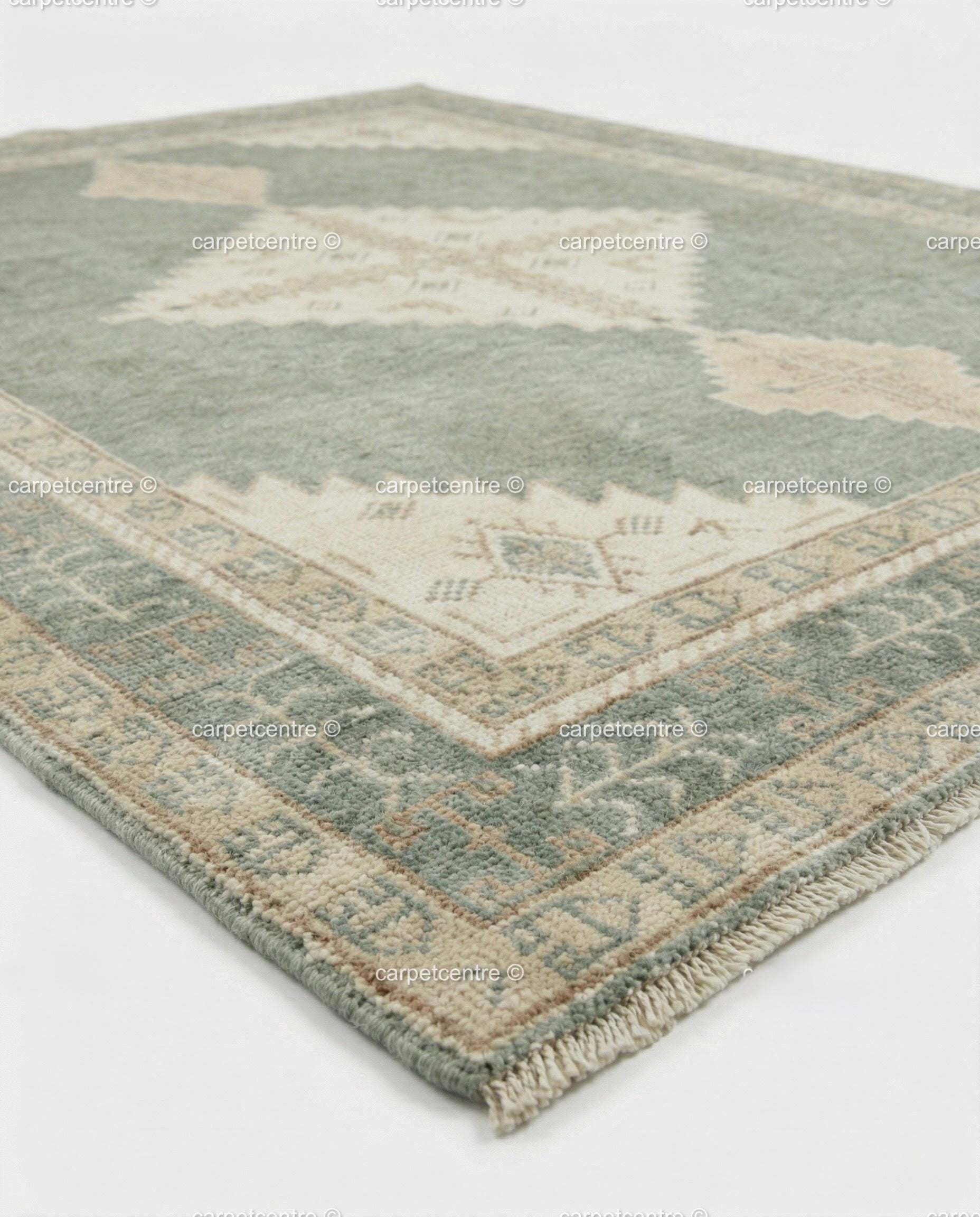 Hand Knotted Wool Rug, Muted Sage Green Pastel Turkish Style Area Rug