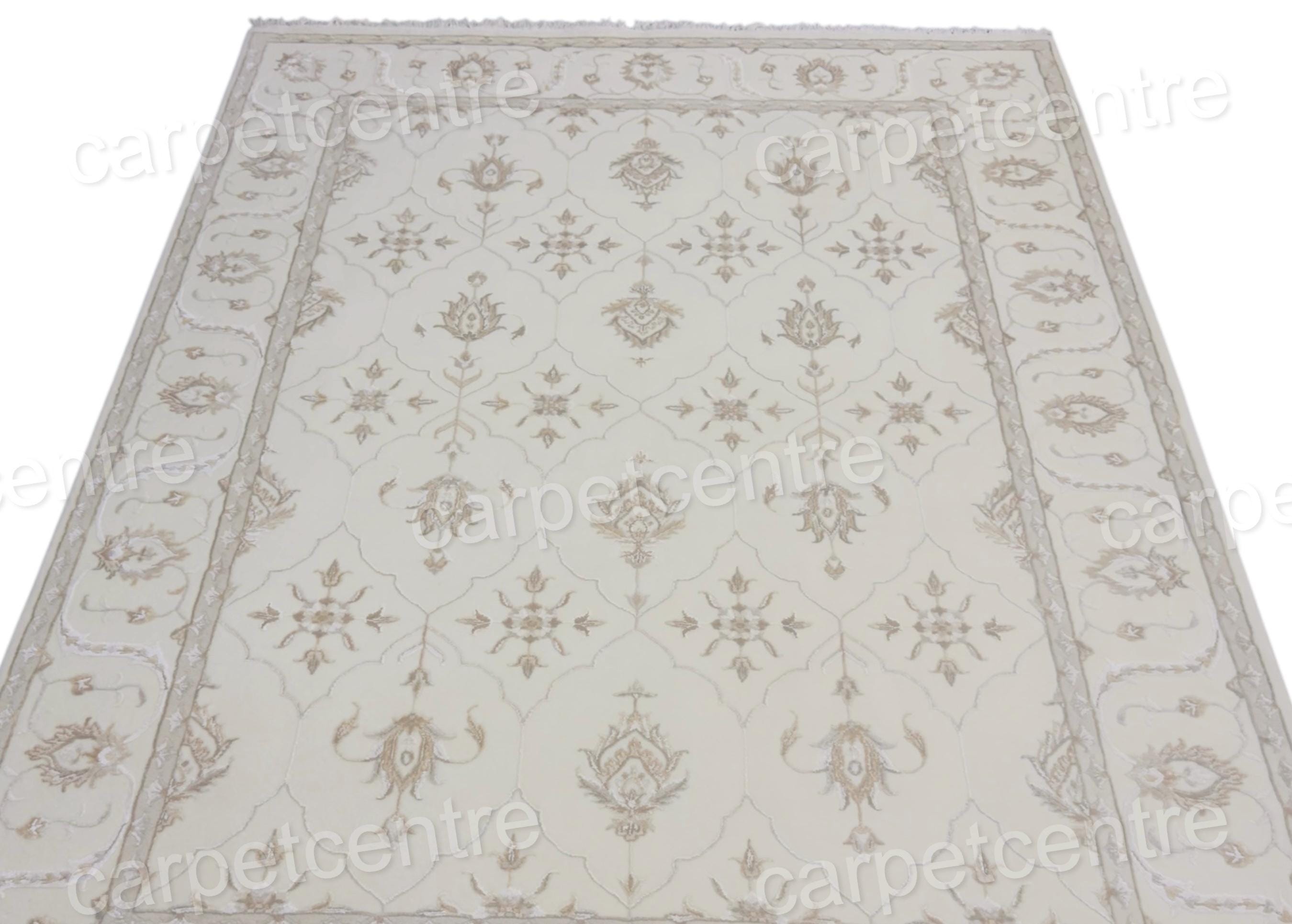 Vintage Handwoven Wool Medallion Rug: Cream and Art Silk, 7'10"x5'9"