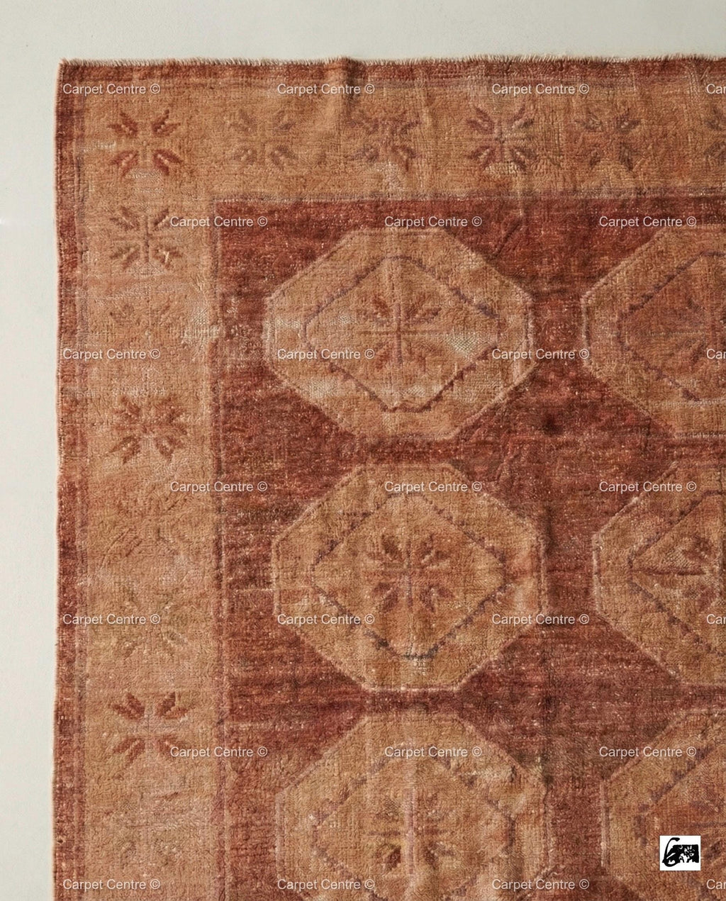Hand-Knotted Oushak Rug | Terracotta Geometric Medallion, Southwestern Decor
