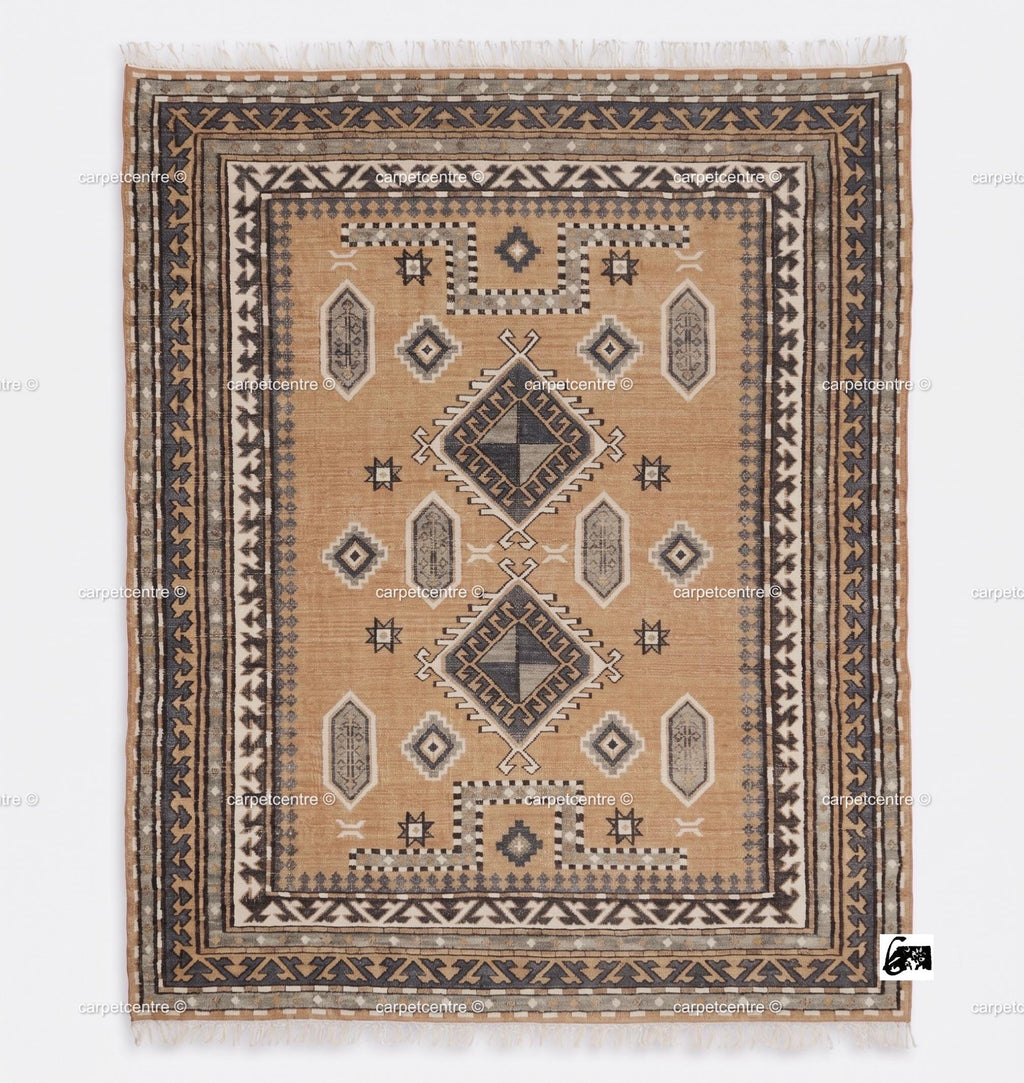 Hand Knotted Oushak Rug: 100% New Zealand Wool Tribal Southwestern Design