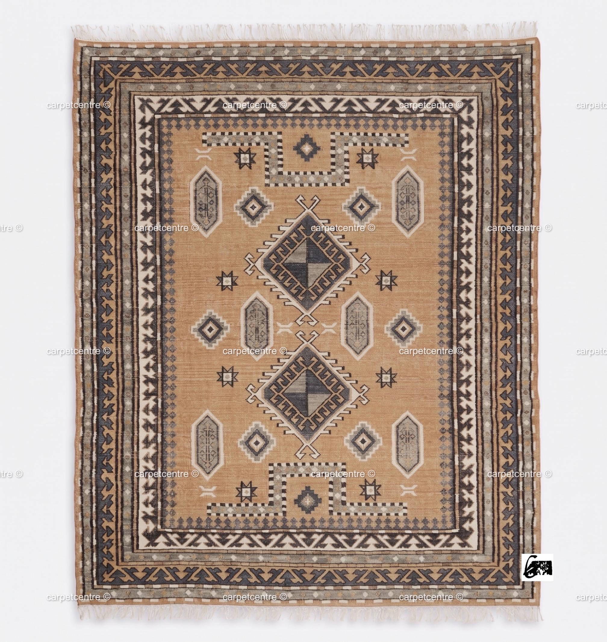 Hand Knotted Oushak Rug: 100% New Zealand Wool Tribal Southwestern Design