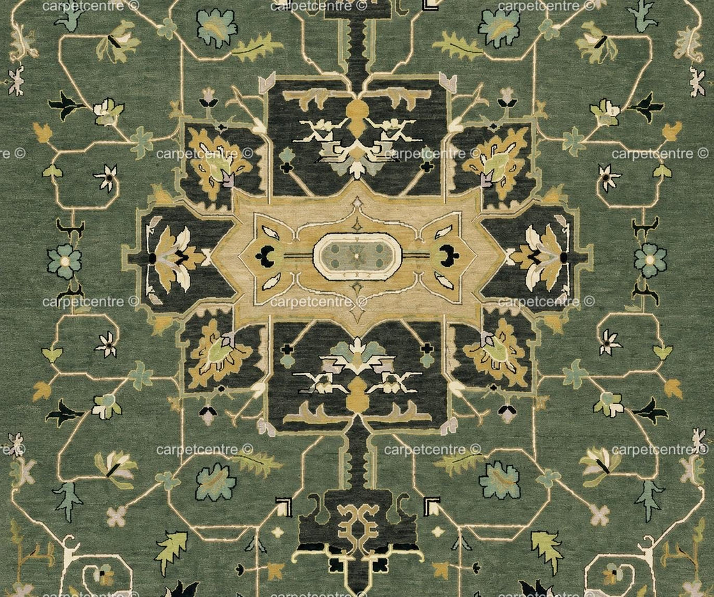 Sage Green Oushak Rug | Hand Knotted Wool Turkish Carpet | Muted Boho Bedroom Rug