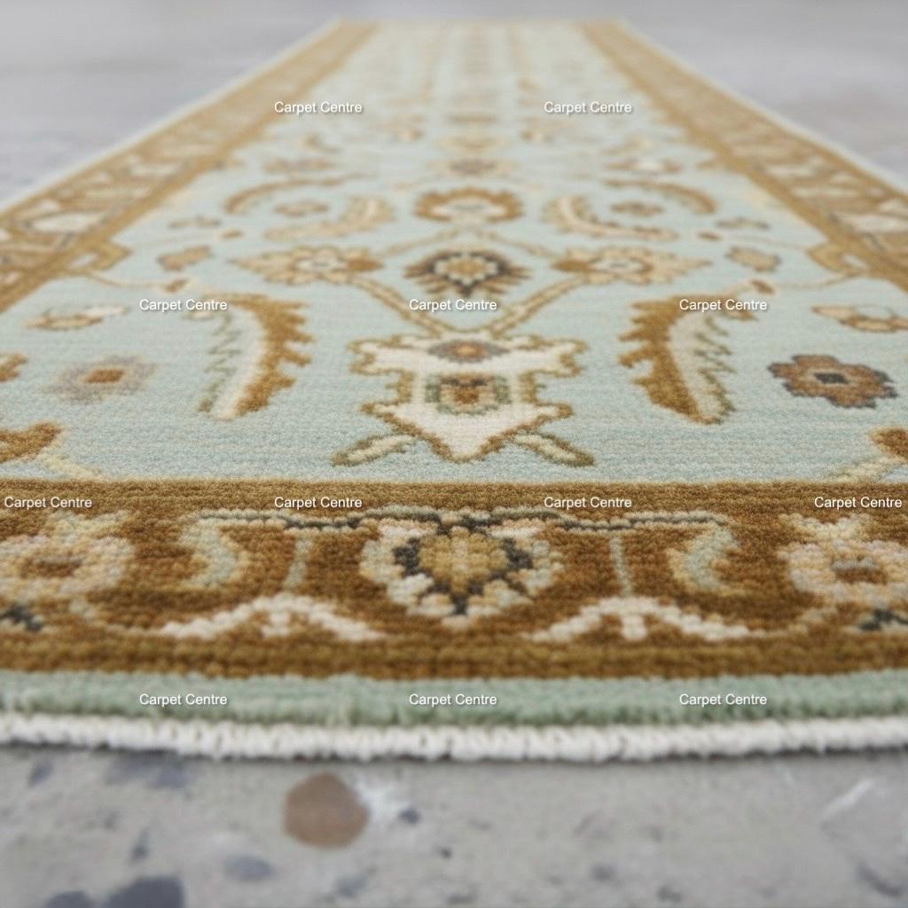 Hand-Knotted Wool Runner Rug, Light Blue Floral Hallway, 2x8