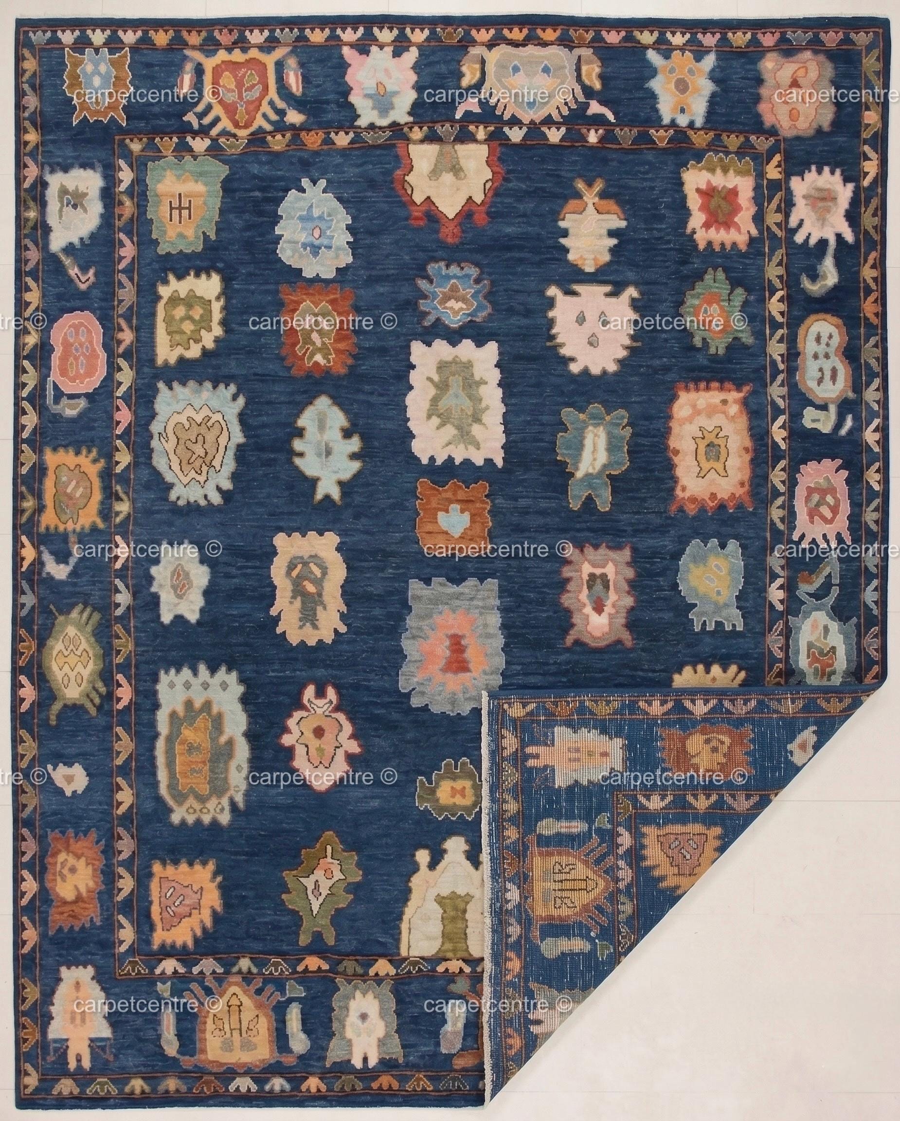 Navy Blue Oushak Rug | Hand-Knotted Wool Tribal Area Rug