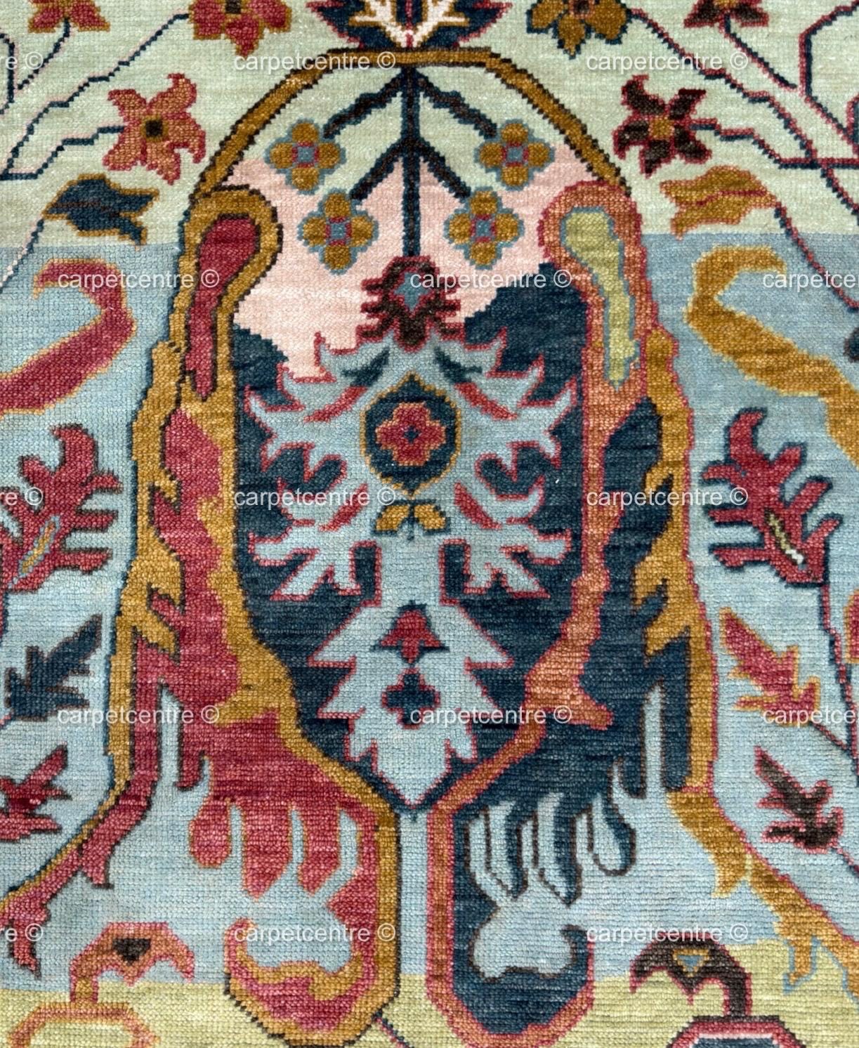 Hand Knotted Oushak Rug, Chinoiserie Botanical Wool Area Rug, Turkish Floral Carpet