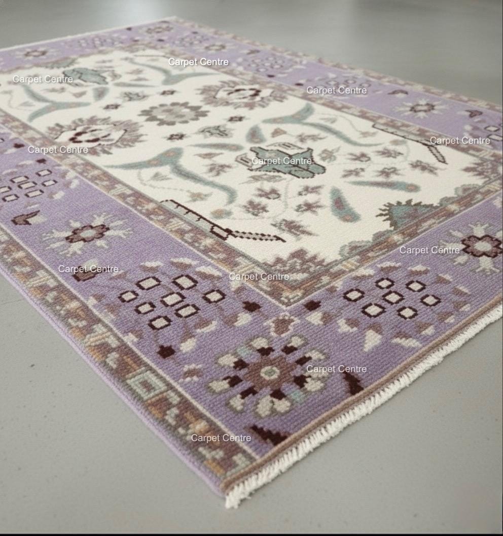Hand Knotted Oushak Wool Rug | Lilac Bird Motif
