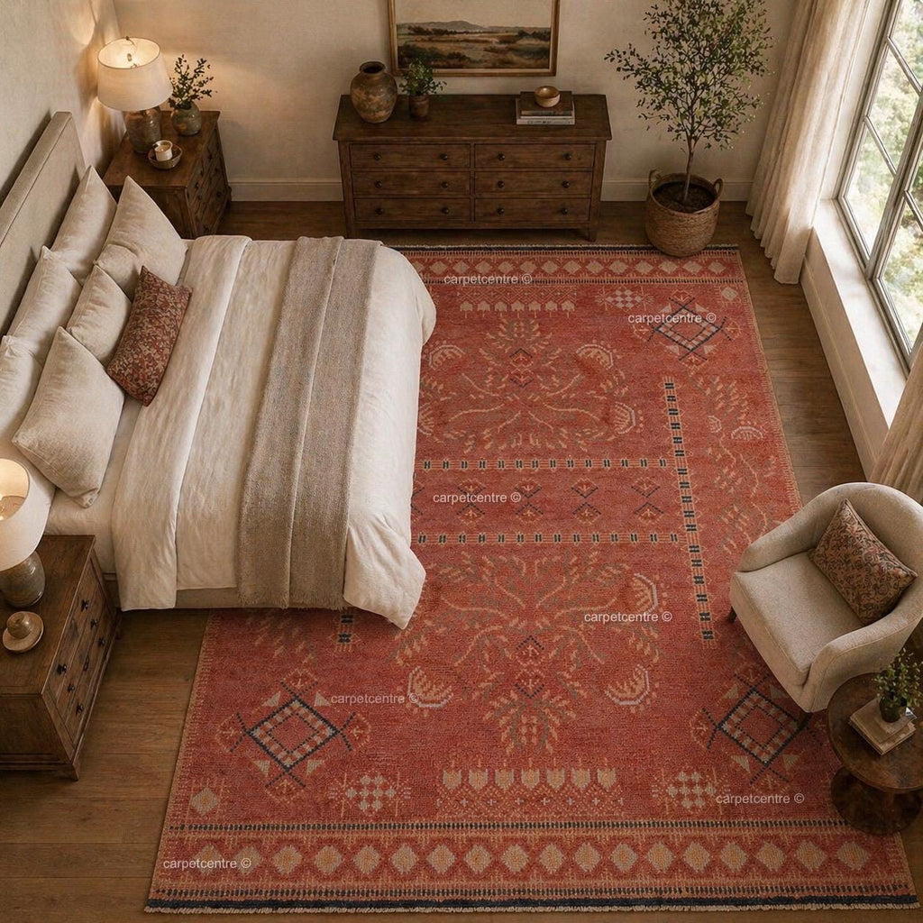 Hand Knotted Oushak Wool Rug , Distressed Pink Turkish Anatolian 8x10 9x12 Area Rug