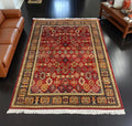 Red New Zealand Wool Rug: Hand-Knotted Geometric 5'7" x 7'10"