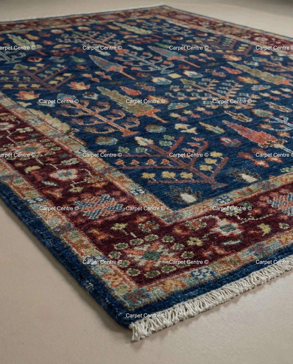 Handmade Navy Blue Oushak Rug | Tree of Life Wool Area Rug