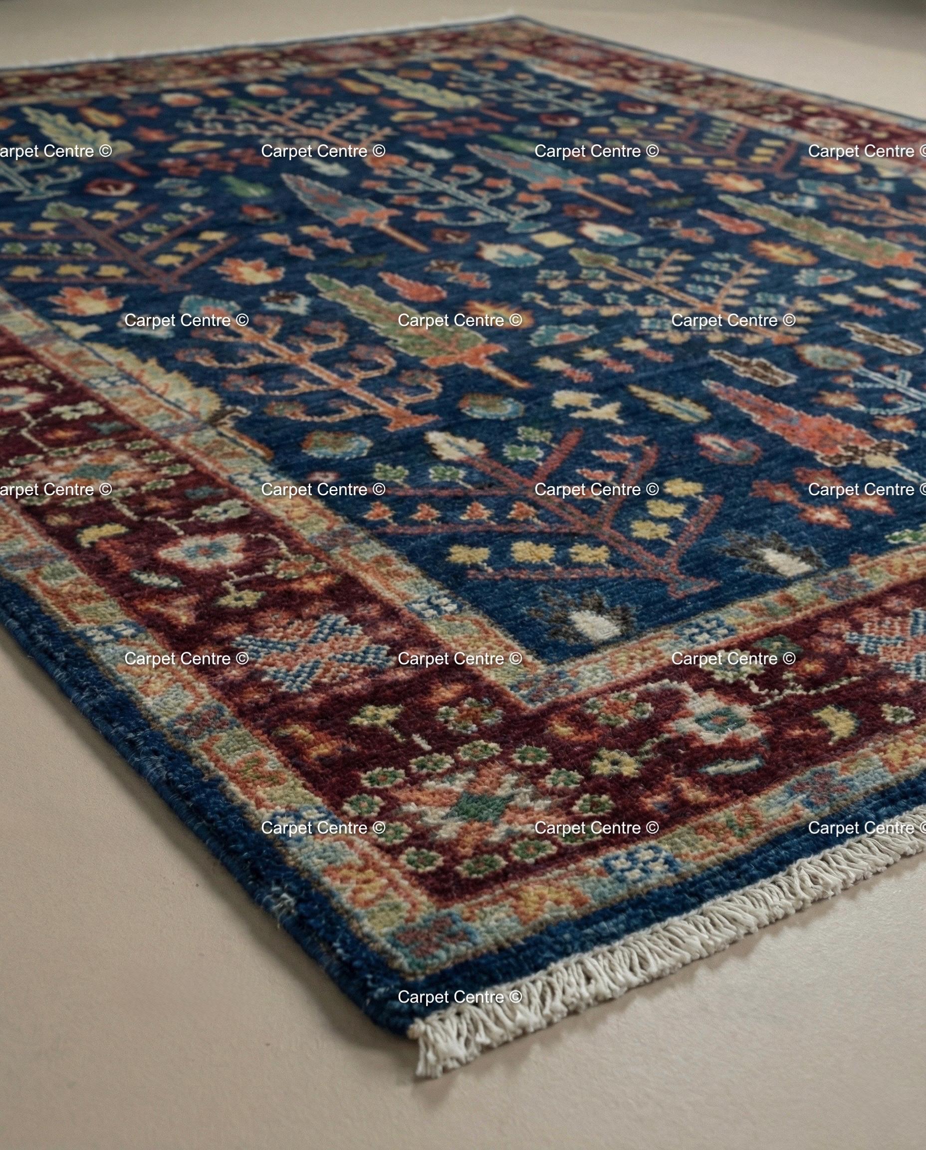 Handmade Navy Blue Oushak Rug | Tree of Life Wool Area Rug