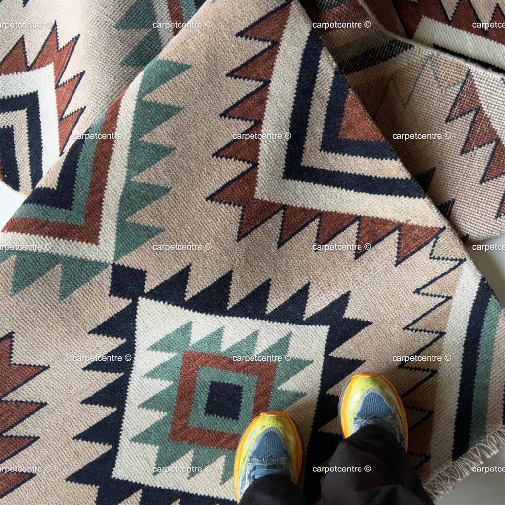 Southwestern Geometric Oushak Runner Rug | Earth Tone Tribal Hallway Carpet