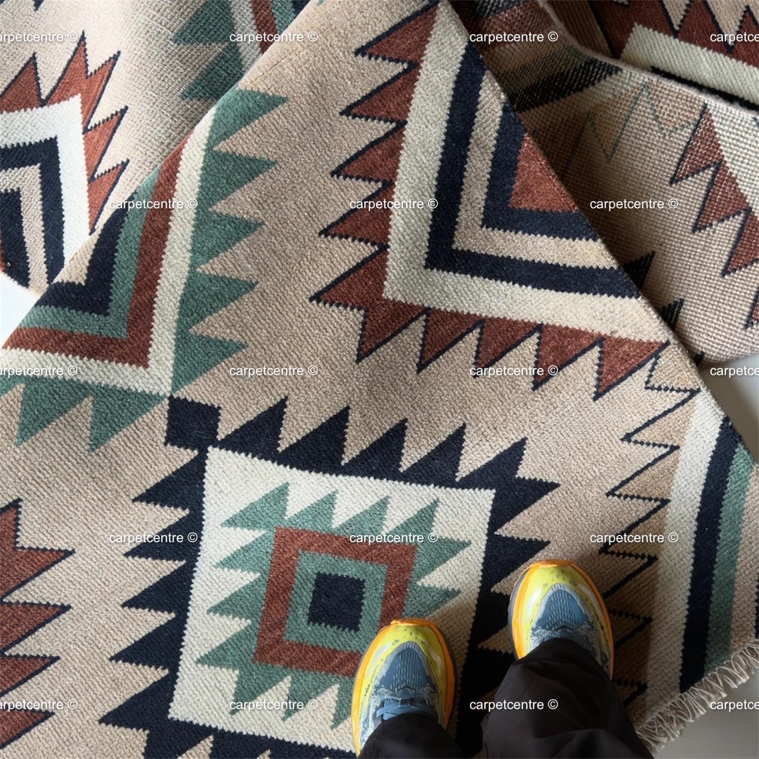 Southwestern Geometric Oushak Runner Rug | Earth Tone Tribal Hallway Carpet
