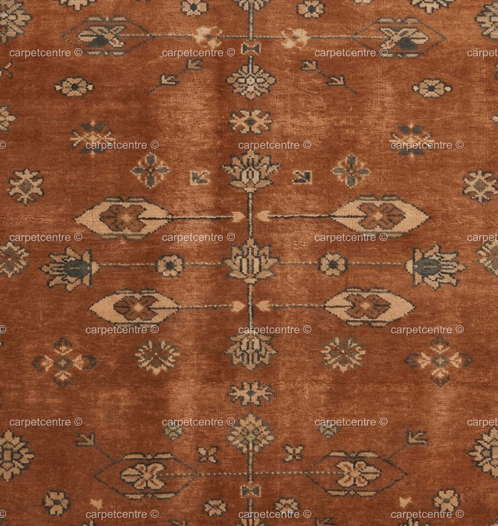 Hand-knotted Wool Oushak Rug: Terracotta Orange, Muted Rust Boho Decor