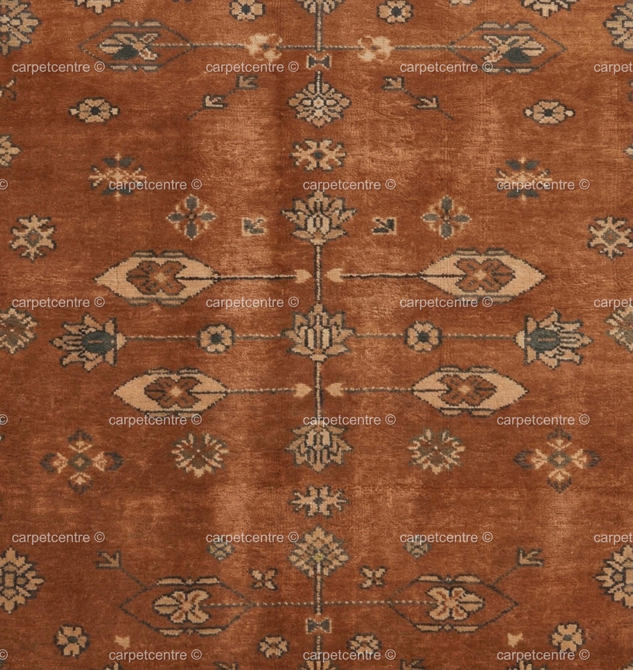 Hand-knotted Wool Oushak Rug: Terracotta Orange, Muted Rust Boho Decor