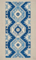 Royal Blue Wool Runner Rug, Hand-Knotted Oushak, Coastal Greek Star